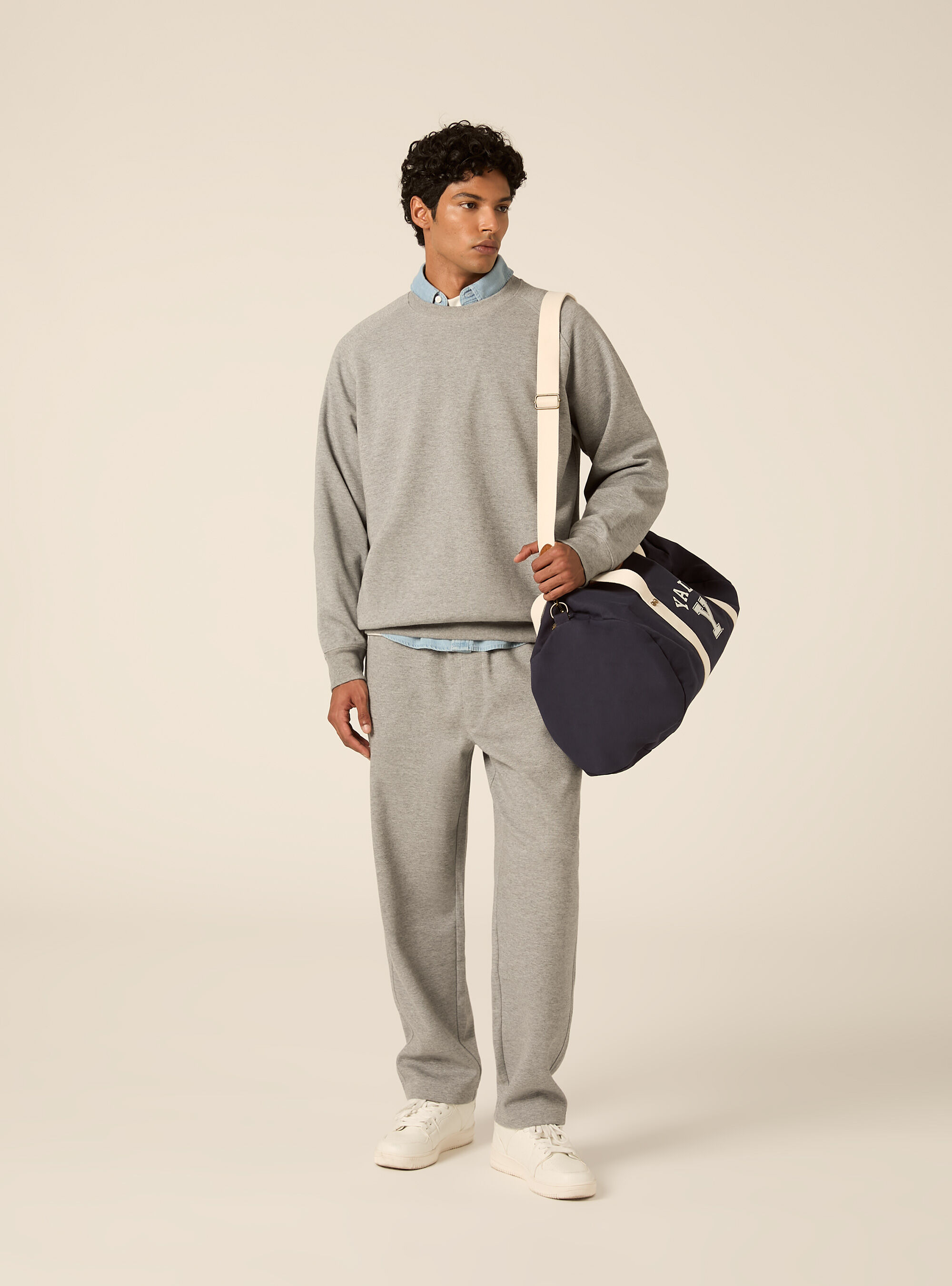 Sweat col rond avec manches raglan en tissu interlock, MGY2 GREY MEL MEDIUM