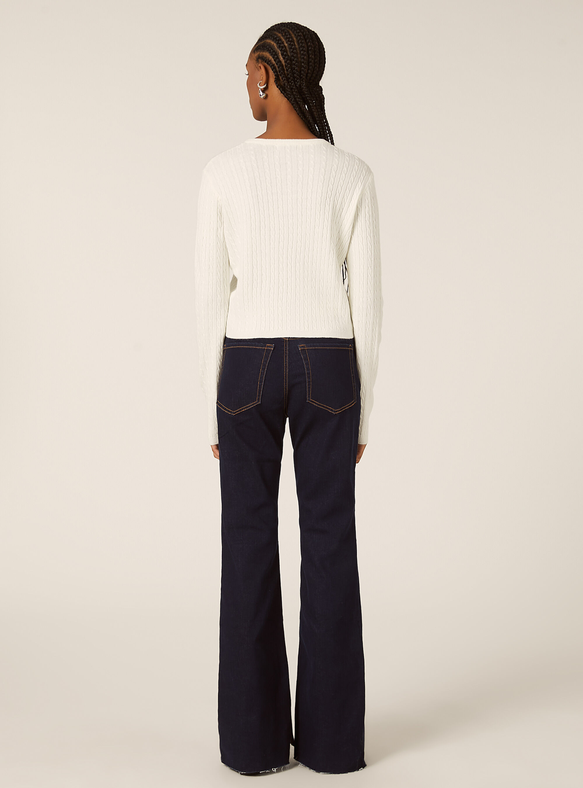 Cropped cable knit cardigan, WH2 WHITE