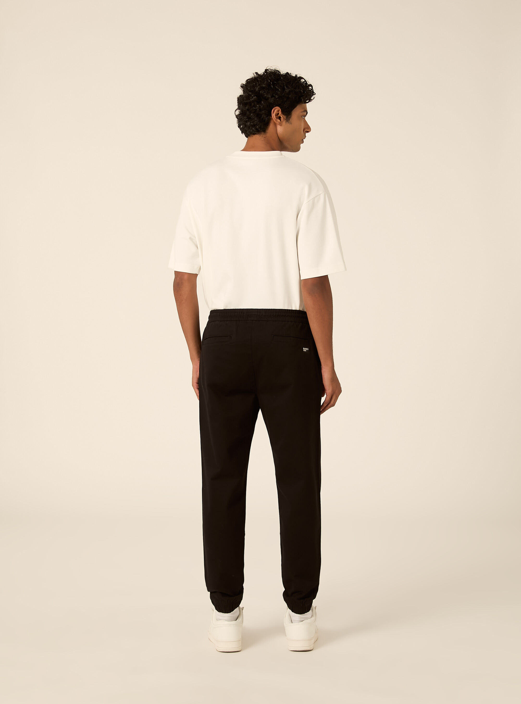 Pantaloni twill stretch elastico e stringa in vita, BK1 BLACK