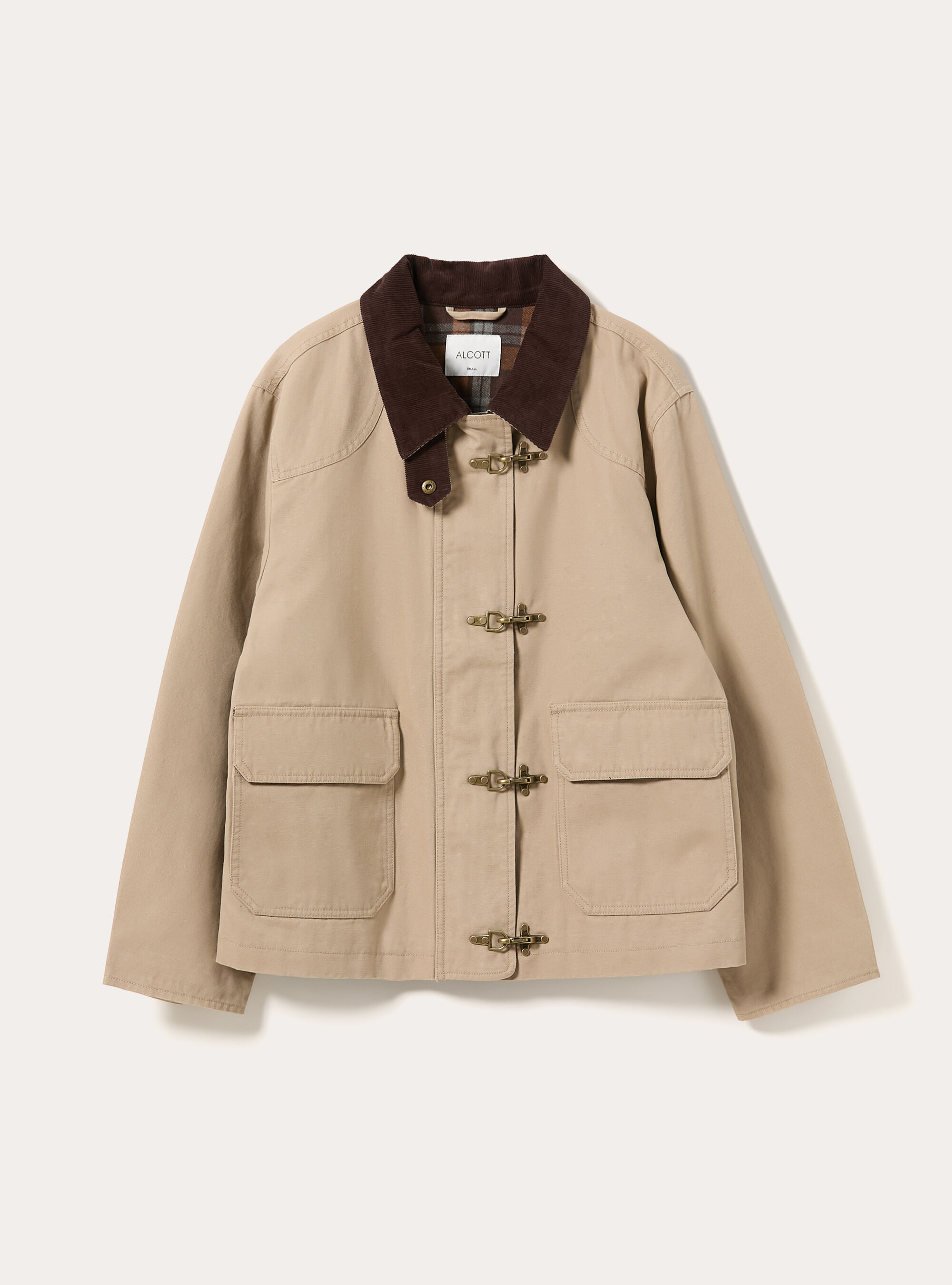 Chaqueta con cuello de pana y cierres de gancho, BG1 BEIGE DARK