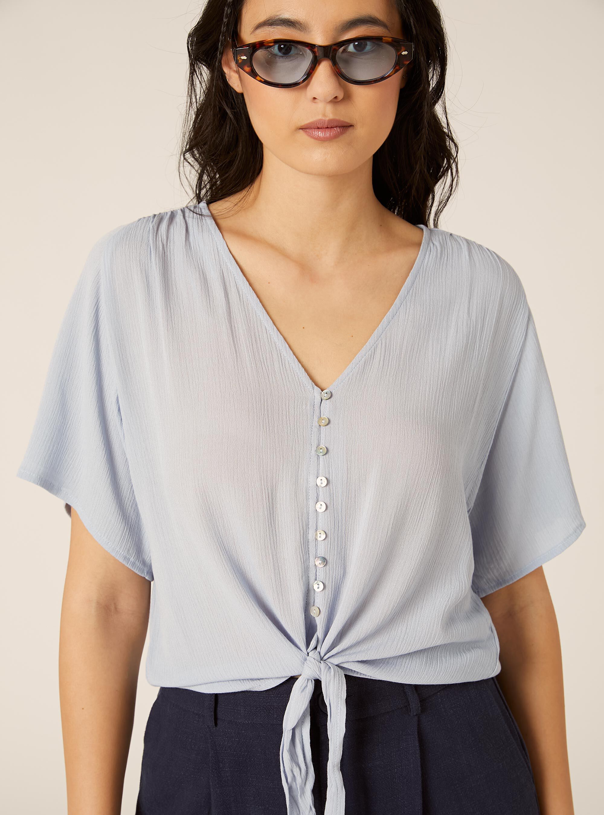 Camicia con nodo in crepe, AZ3 AZURE LIGHT