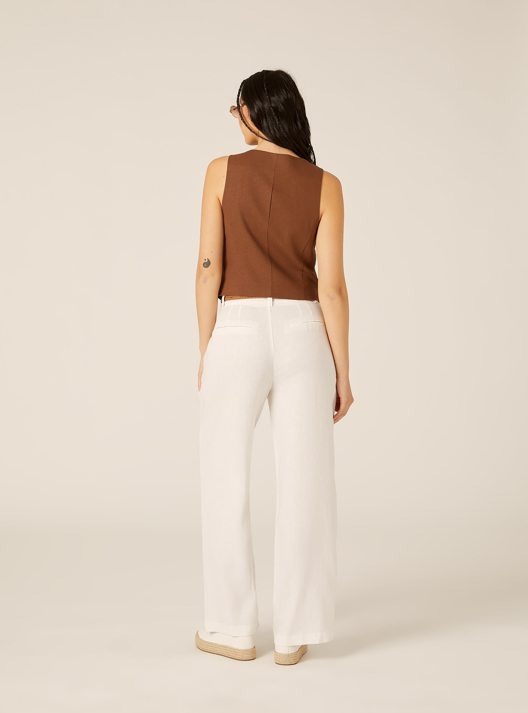 Gilet corto in misto lino, BR2 BROWN MEDIUM