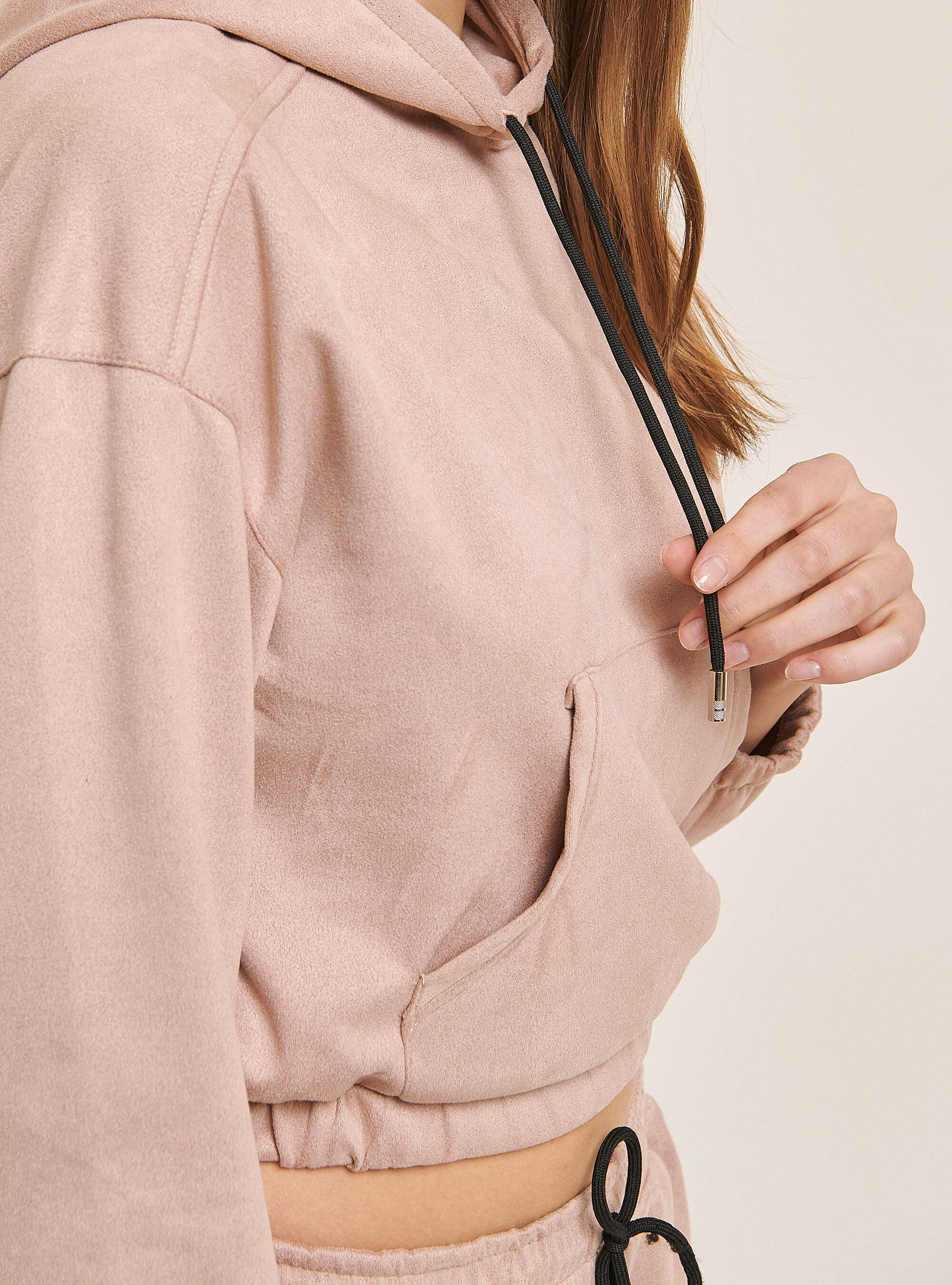 Sudadera crop efecto gamuza, C4458 PINK