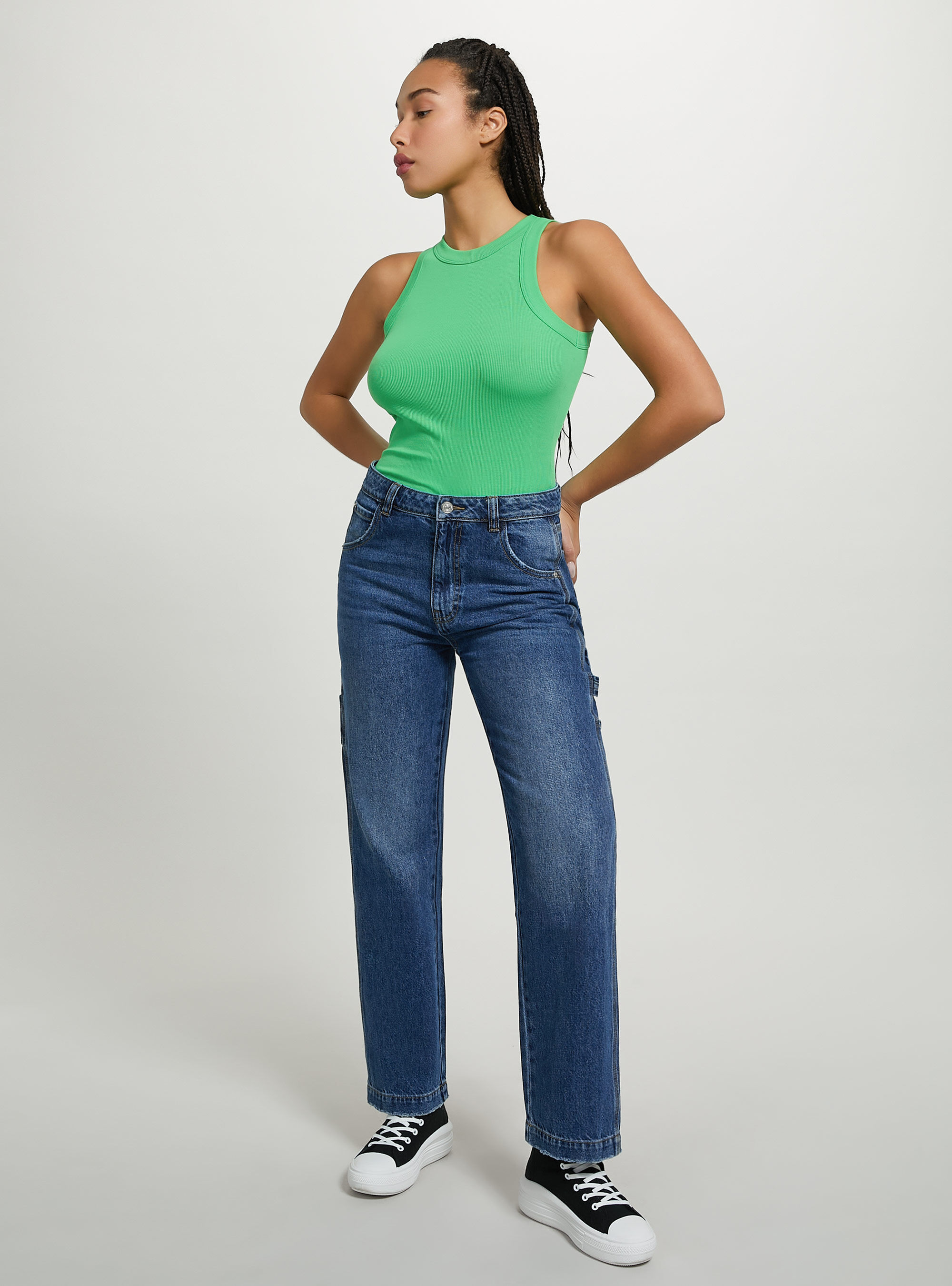 Ribbed cotton tank top, GN2 GREEN MEDIUM