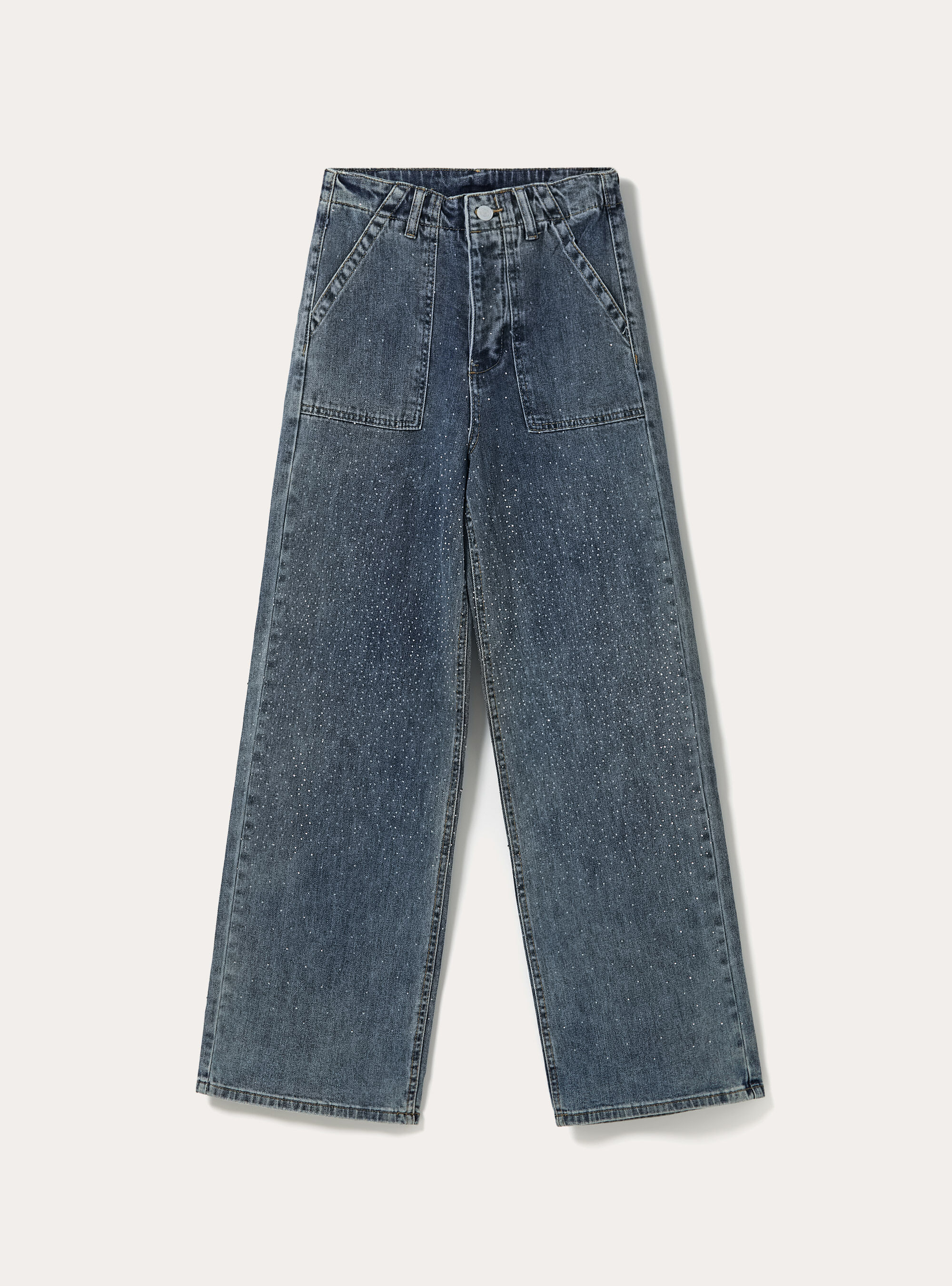 Jean droit avec strass, D003 MEDIUM BLUE