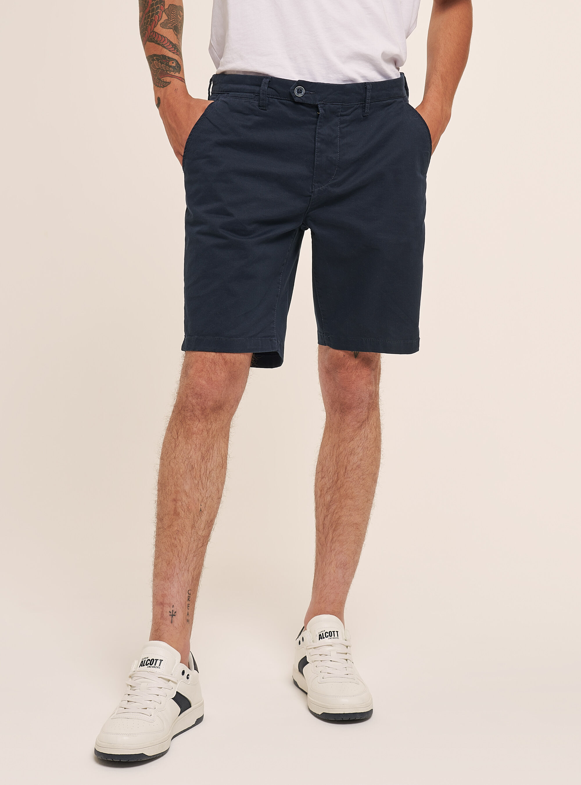Stretch twill Bermuda shorts, BLUE NAVY