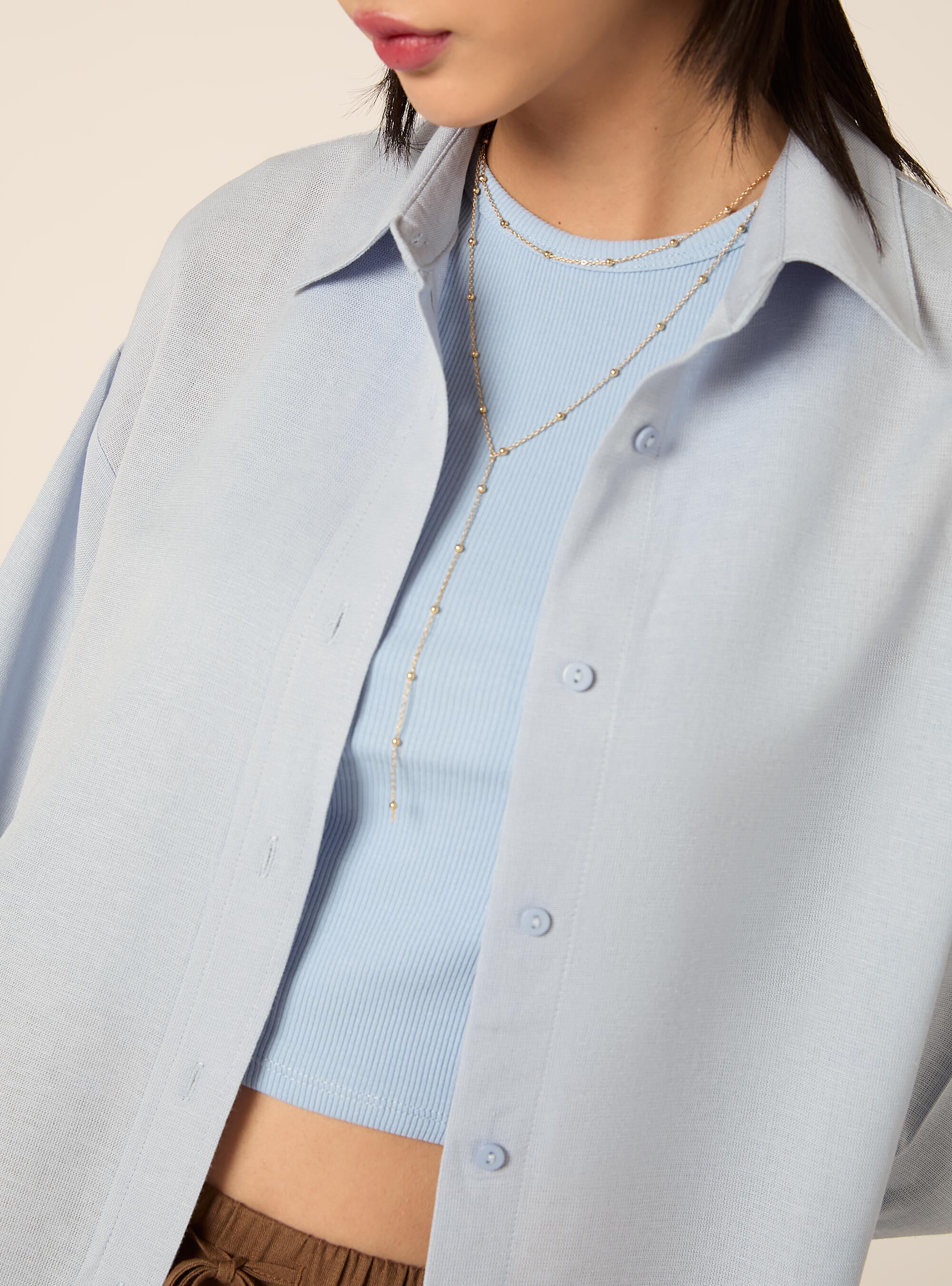 Camicia in misto lino tinta unita, AZ3 AZURE LIGHT