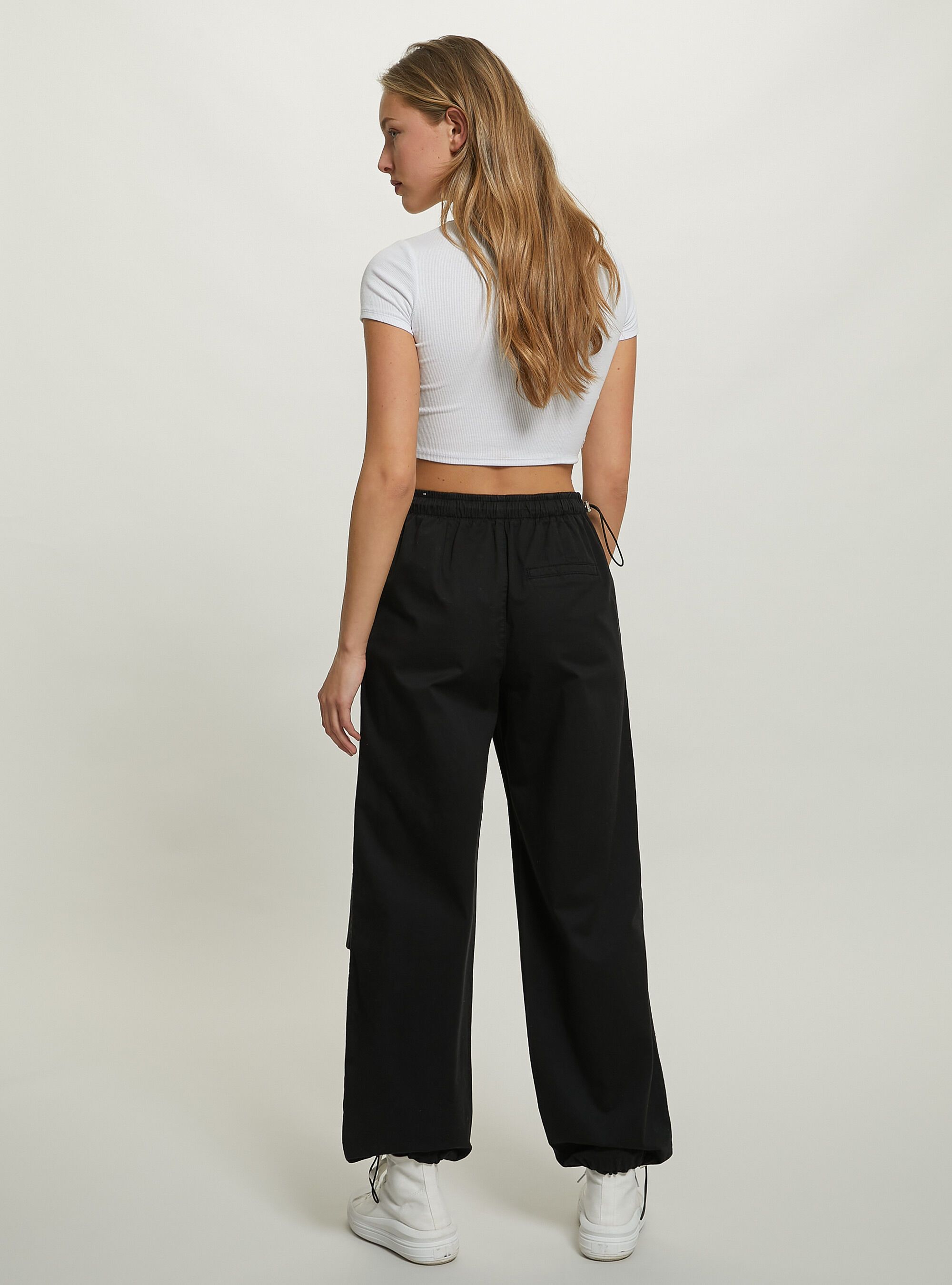 Pantalon en coton parachute, BK1 BLACK