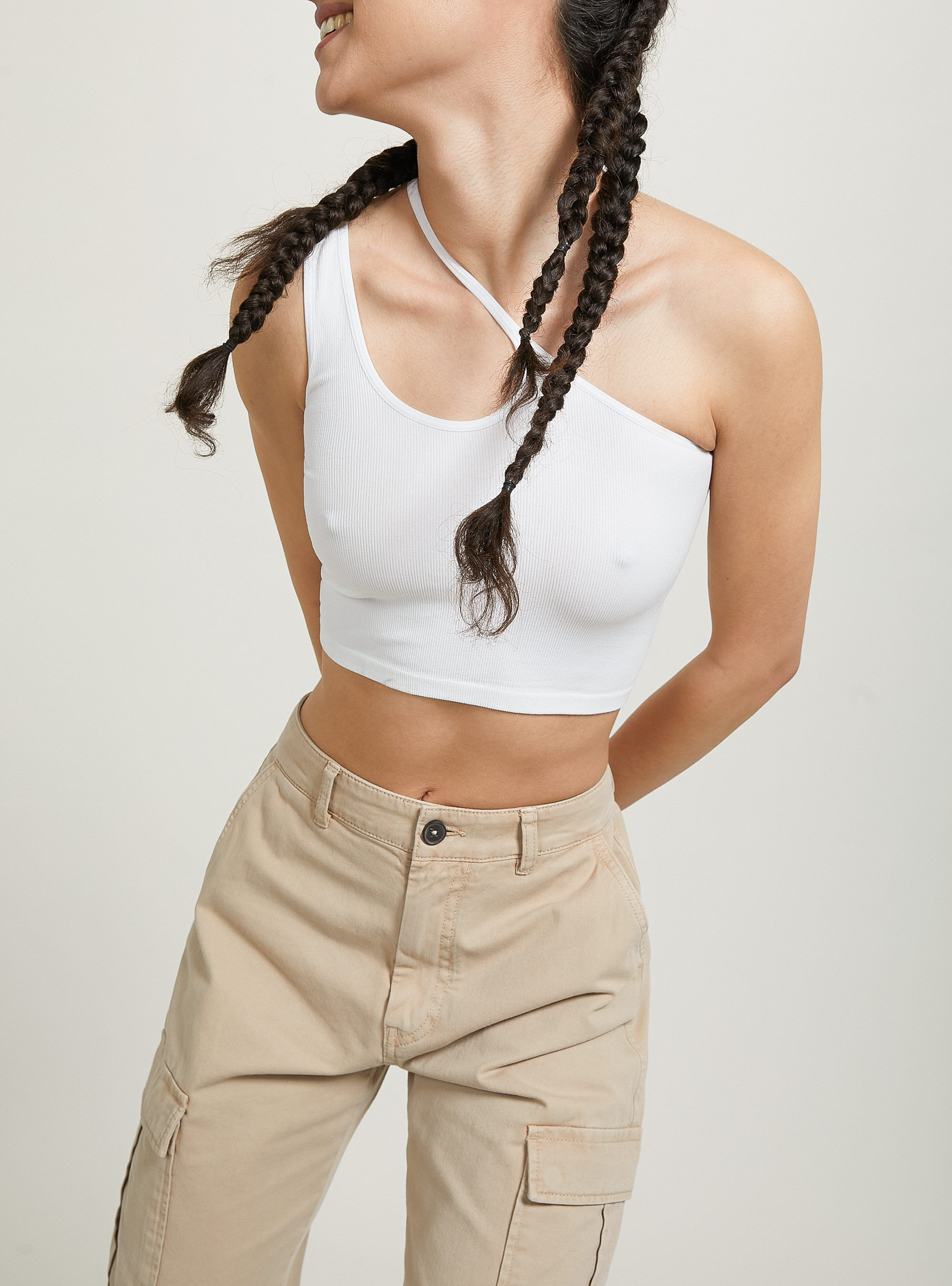 Asymmetrical cropped top, WH1 OFF WHITE