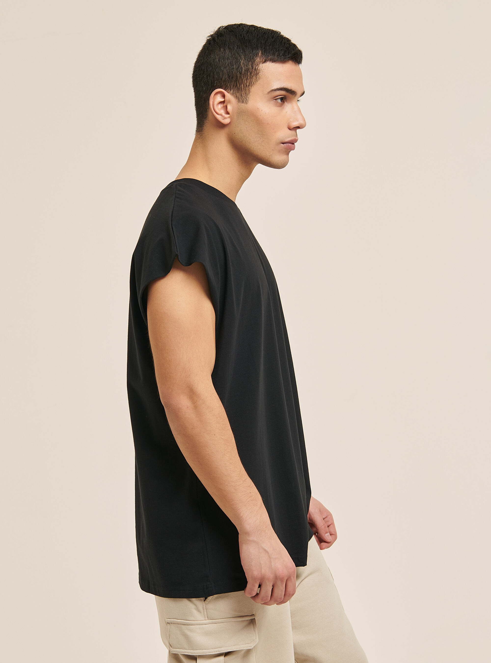 Oversized cotton tank top, BLACK