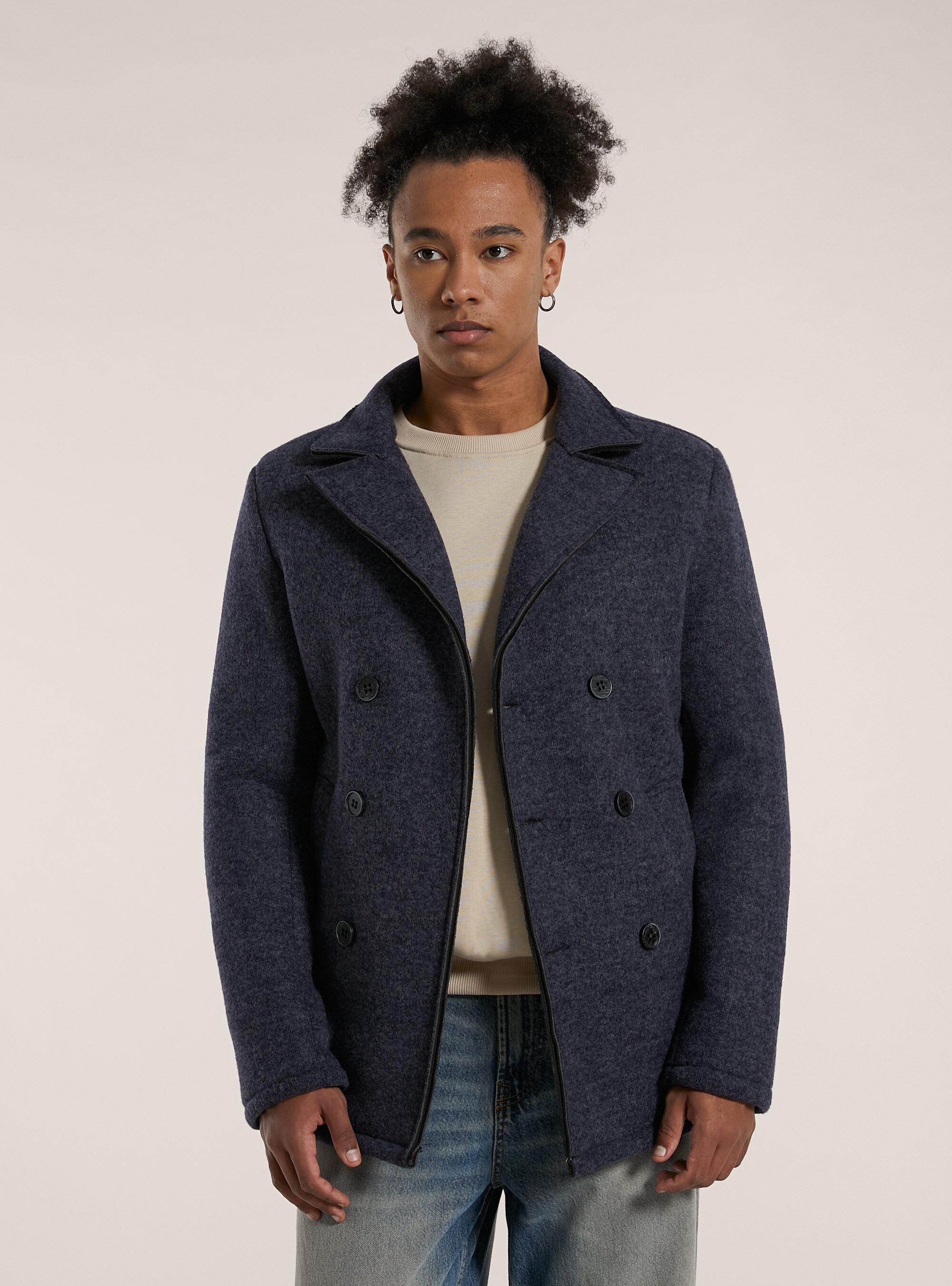 Double-breasted coat with hood