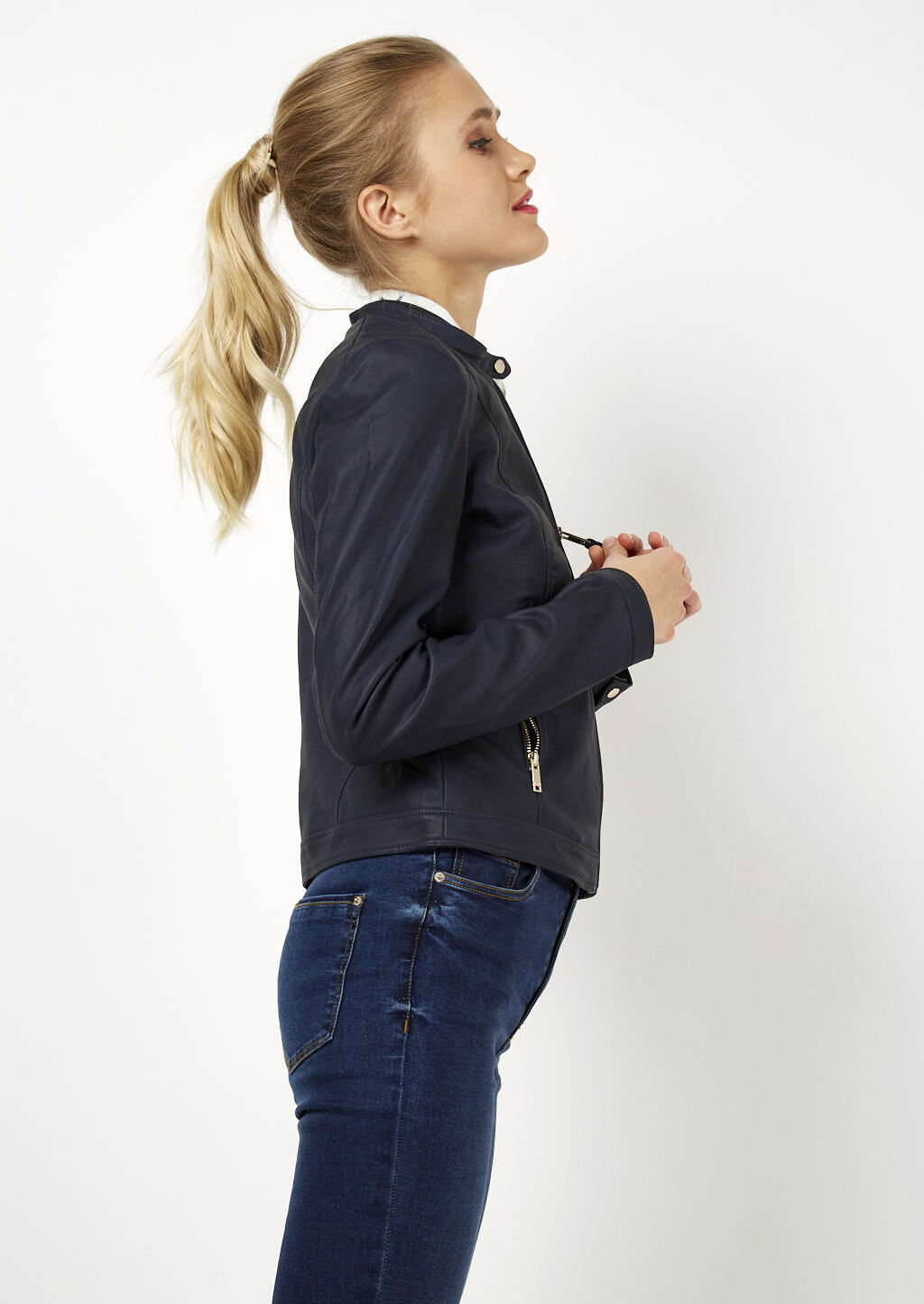  biker similpelle, BLUE NAVY