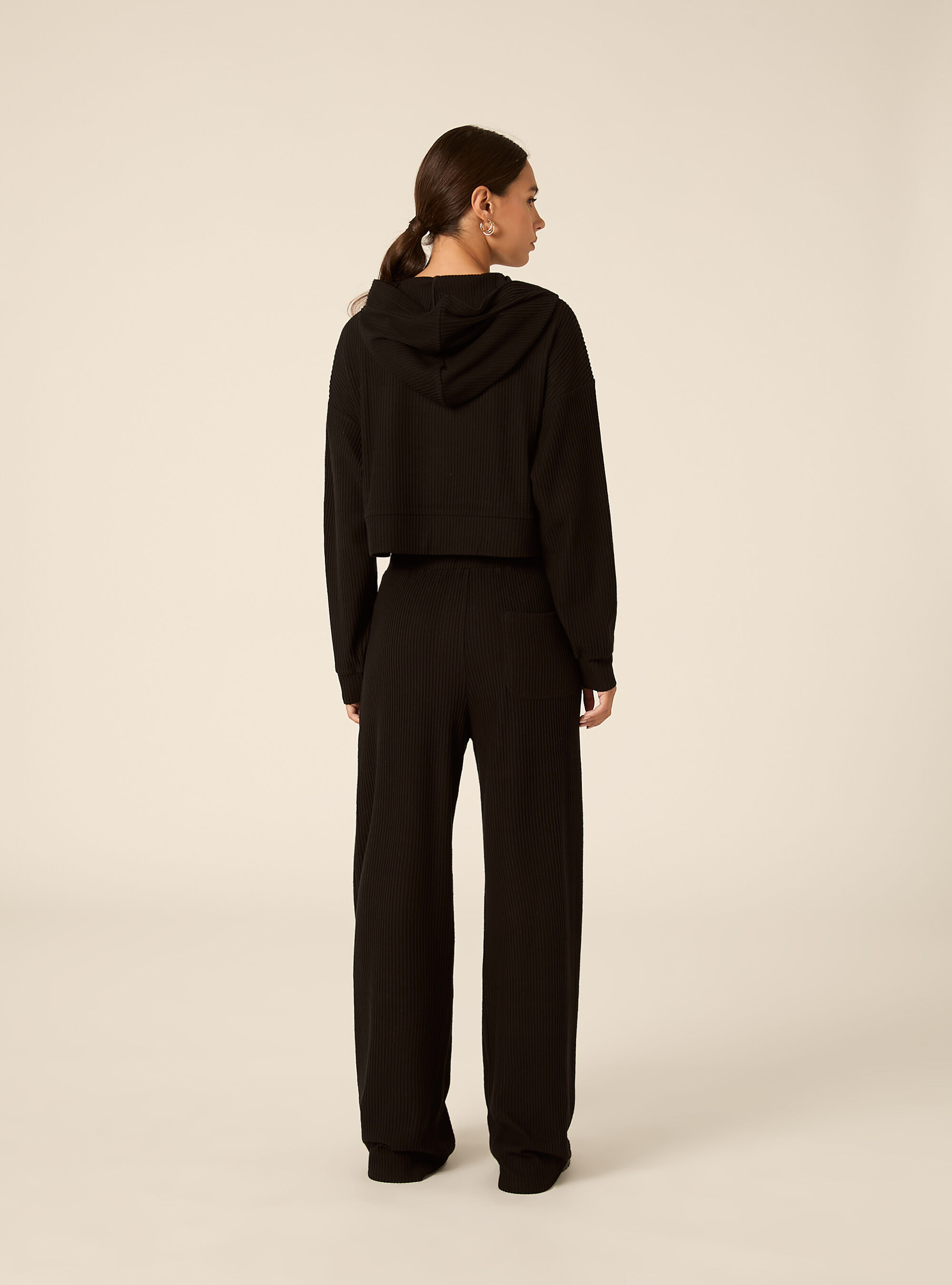 Felpa crop con cappuccio, BK1 BLACK