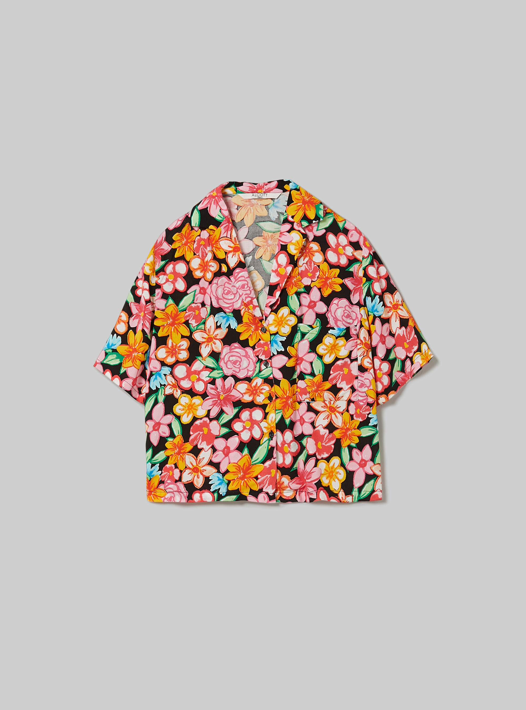 Cropped shirt with print, BK1 BLACK