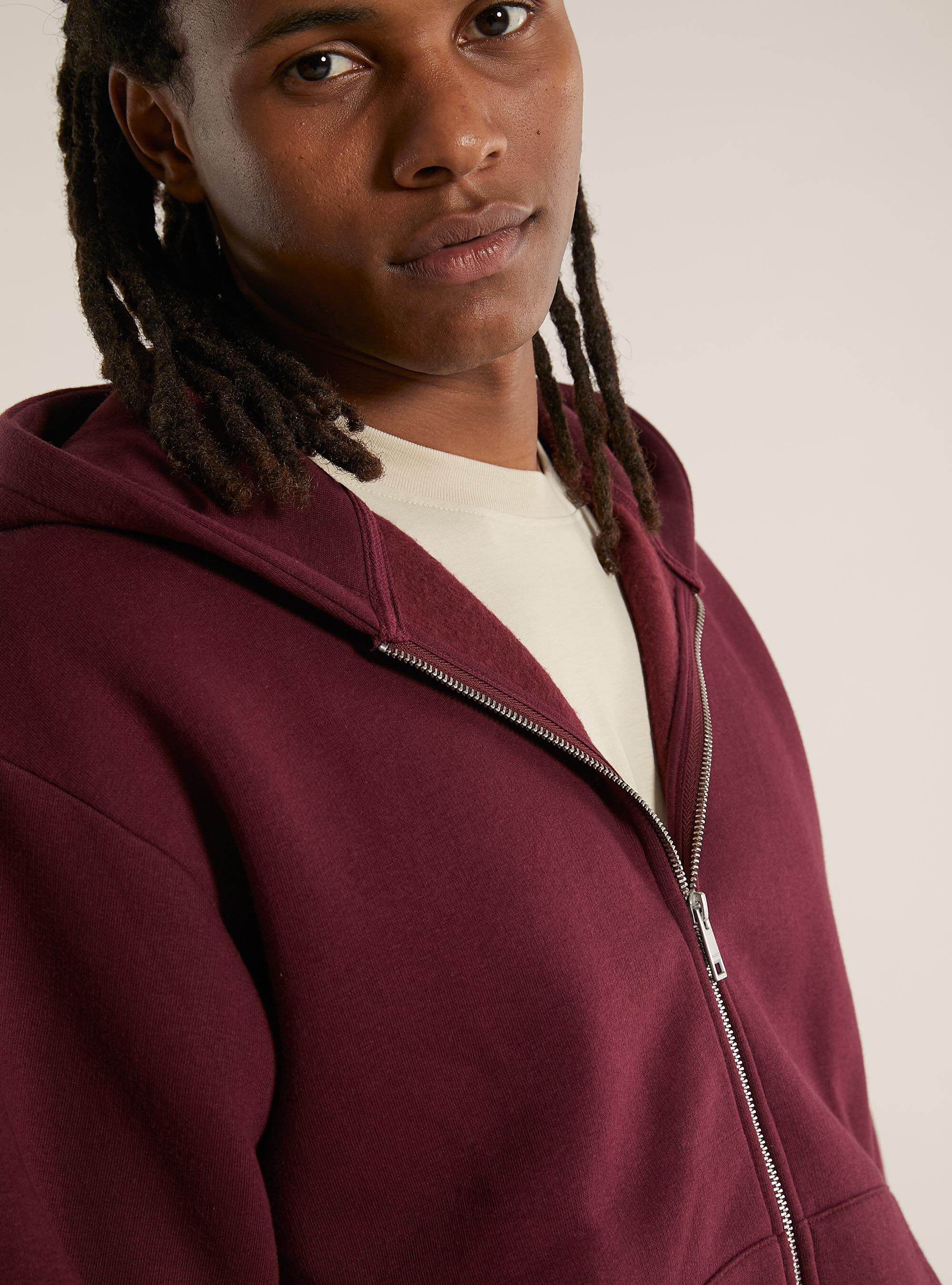 Sudadera con cremallera y capucha boxy fit, BO1 BORDEAUX DARK