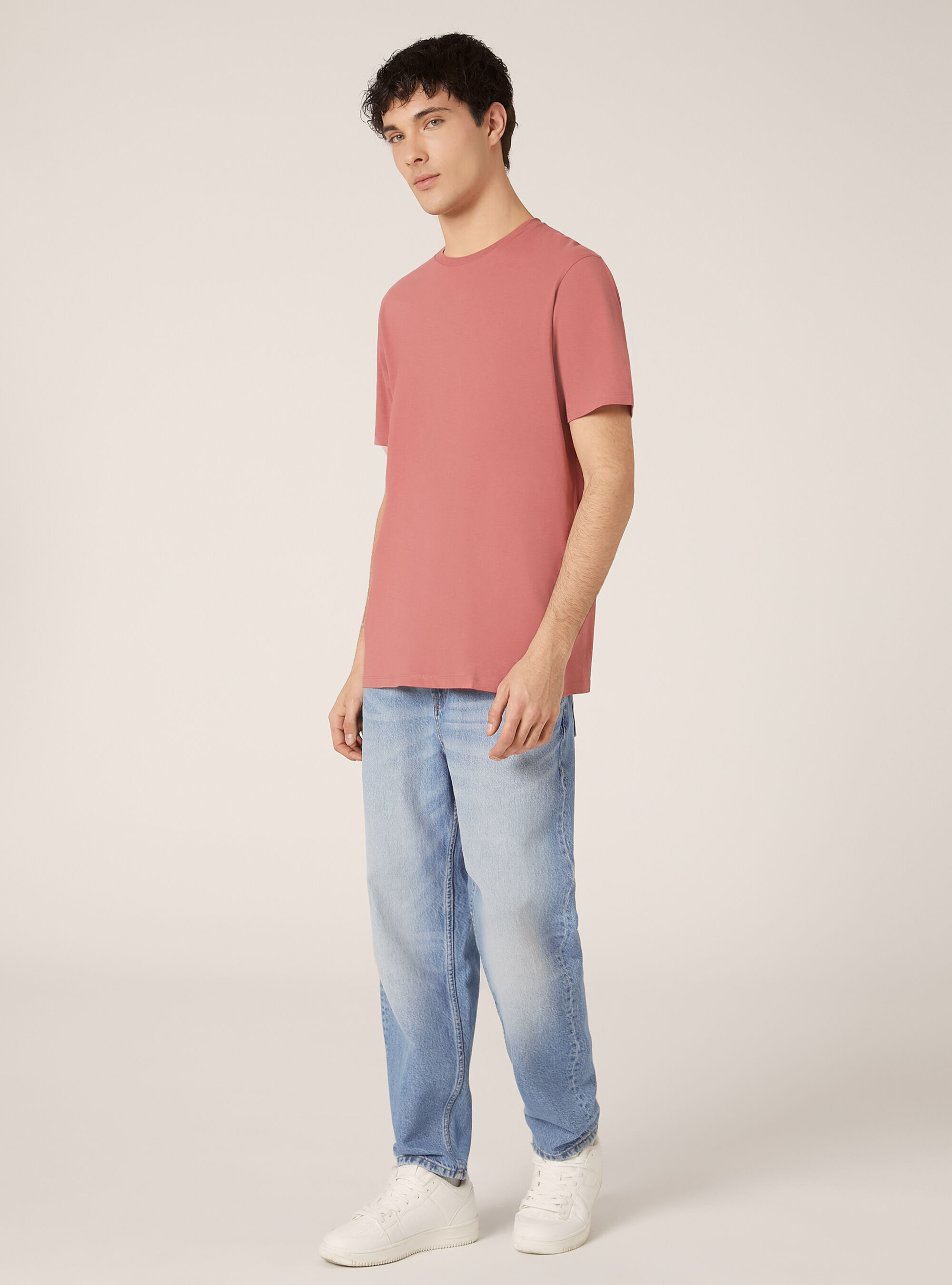 T-shirt en coton &agrave; col ras du cou, PK1 PINK DARK