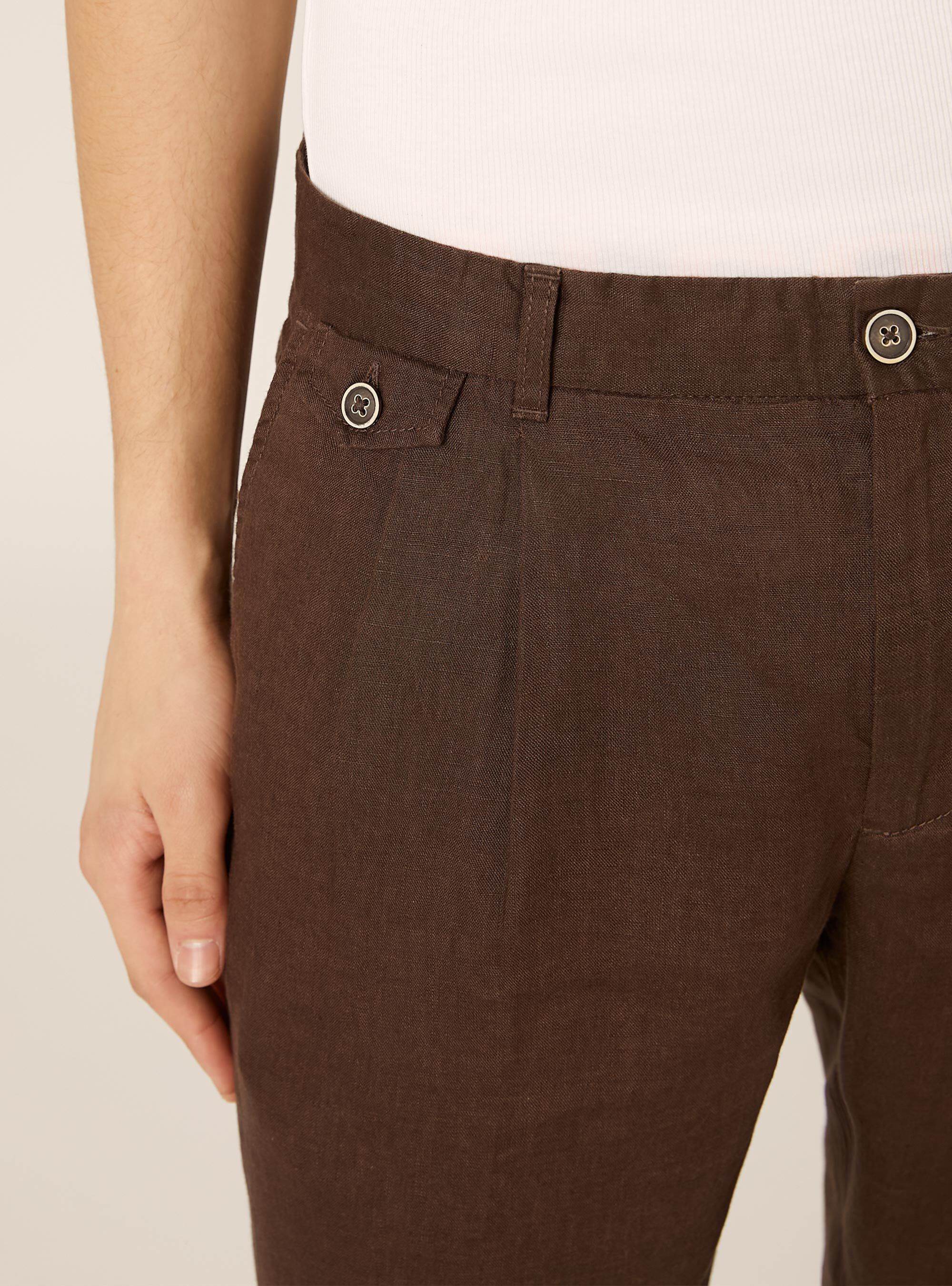 Chinos in lino, BR1 BROWN DARK