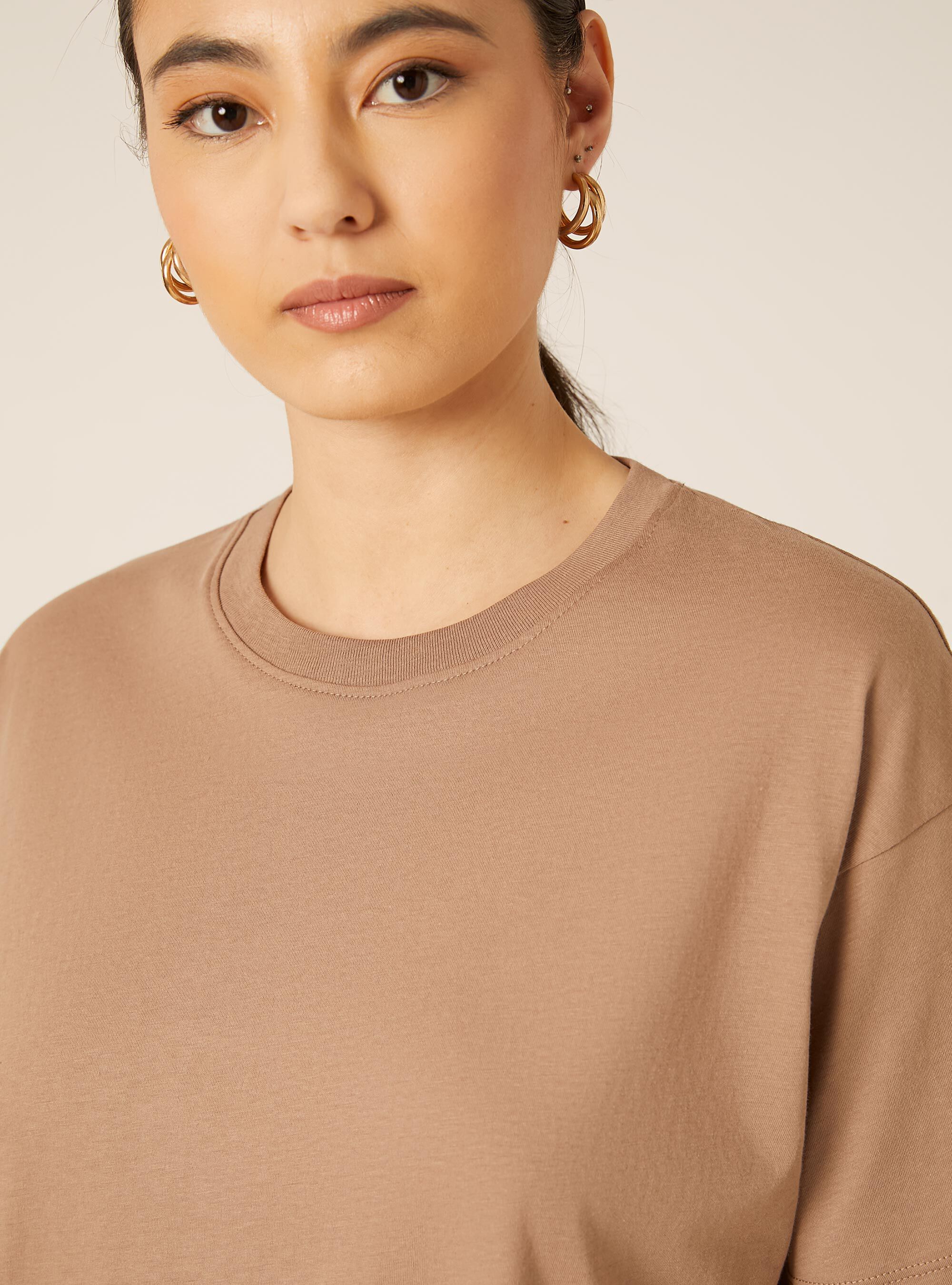 T-shirt crop over tinta unita, BR3 BROWN LIGHT