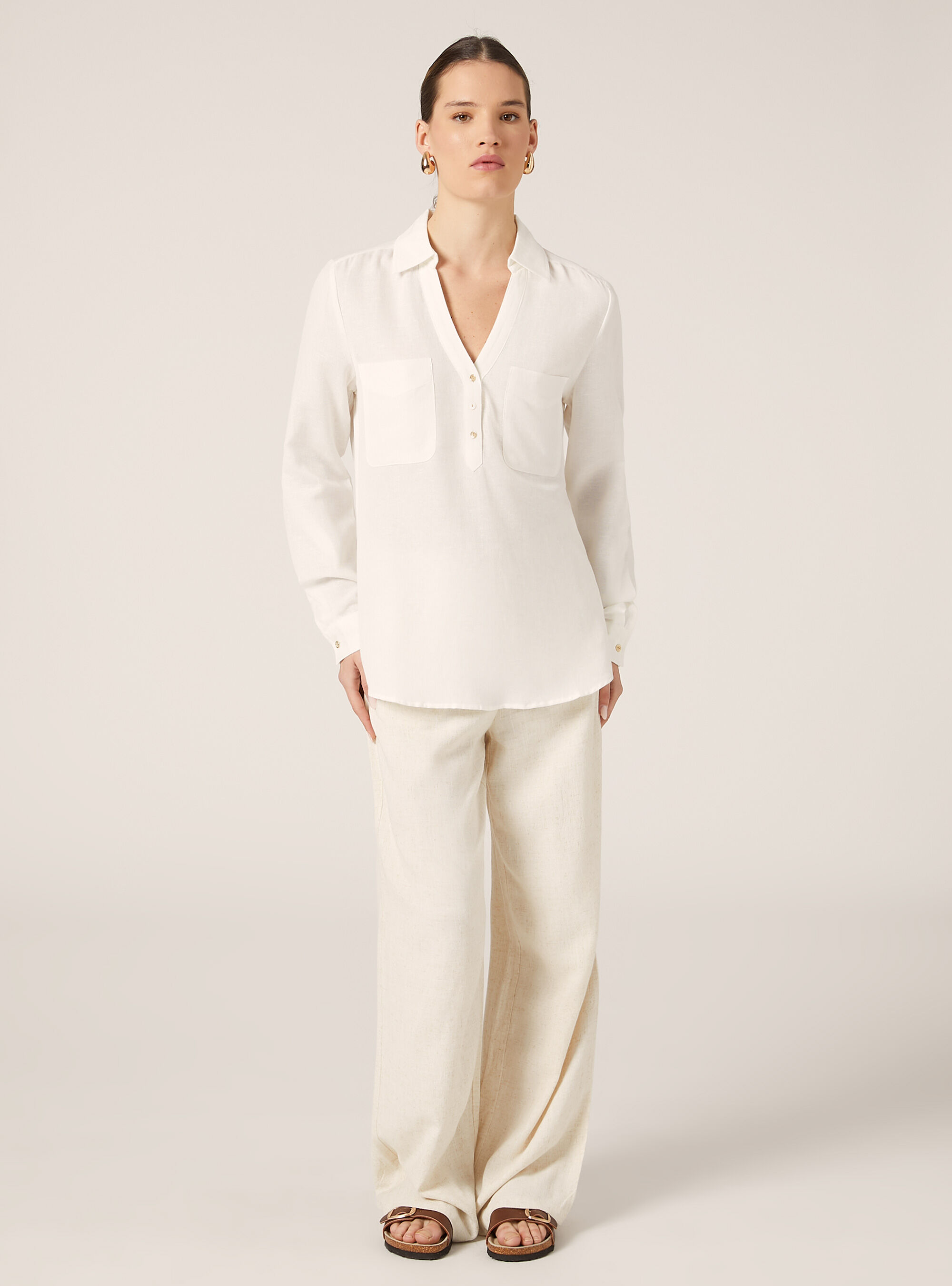 Blusa in misto lino, WH2 WHITE