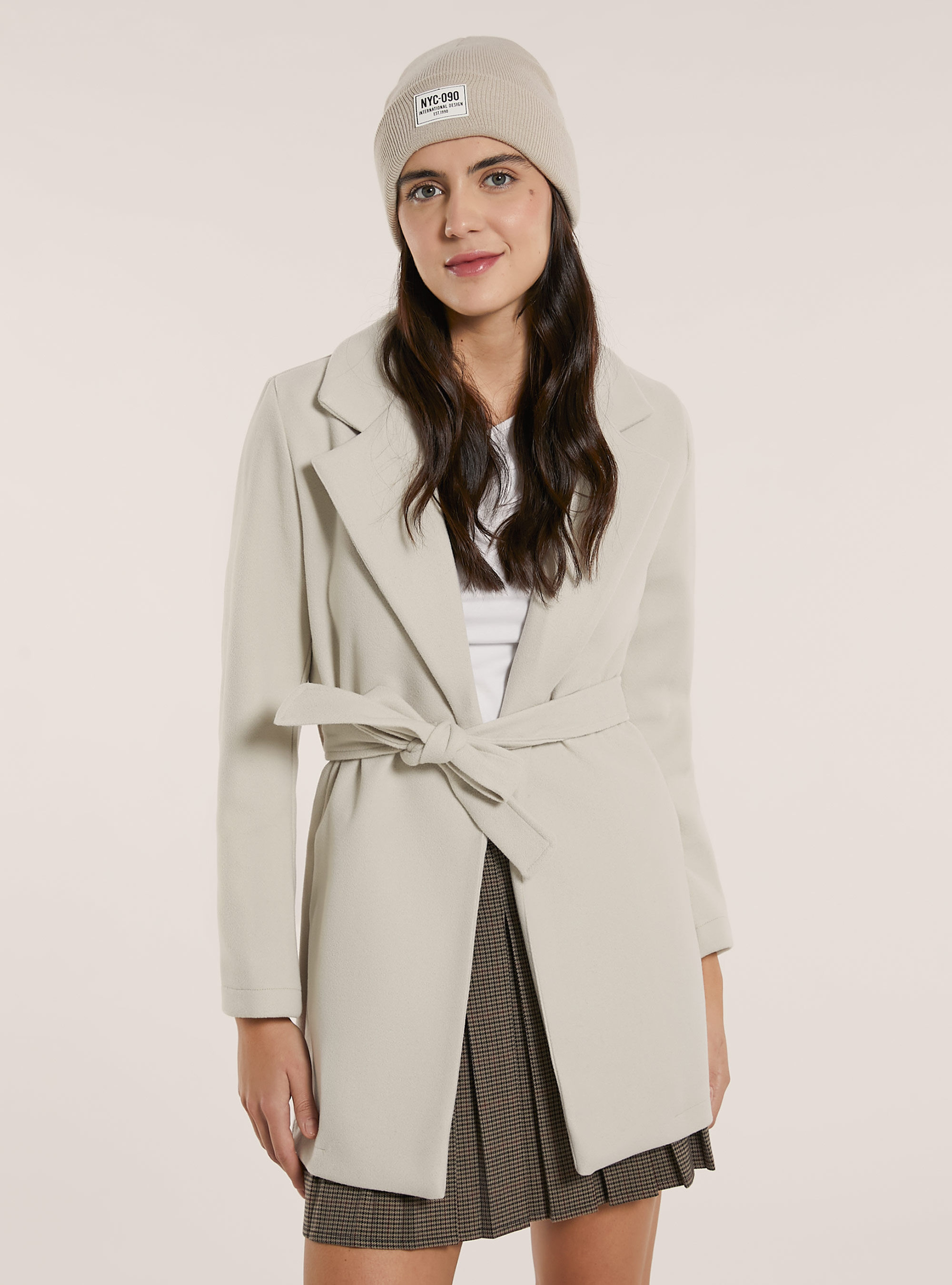 Cappotto in panno con cintura, WH1 OFF WHITE