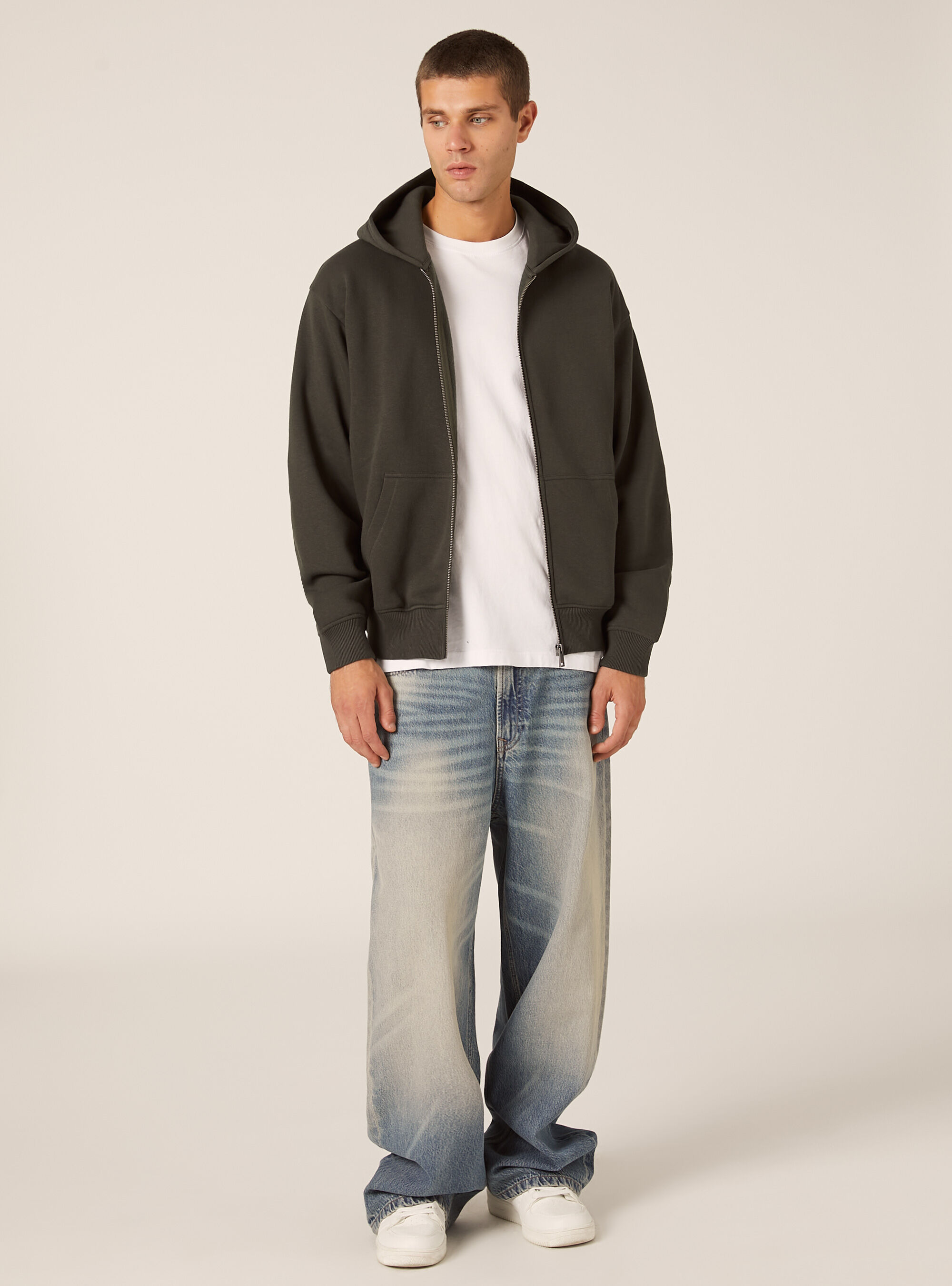 Sweatshirt mit Rei&szlig;verschluss und Kapuze, kastenf&ouml;rmiger Passform