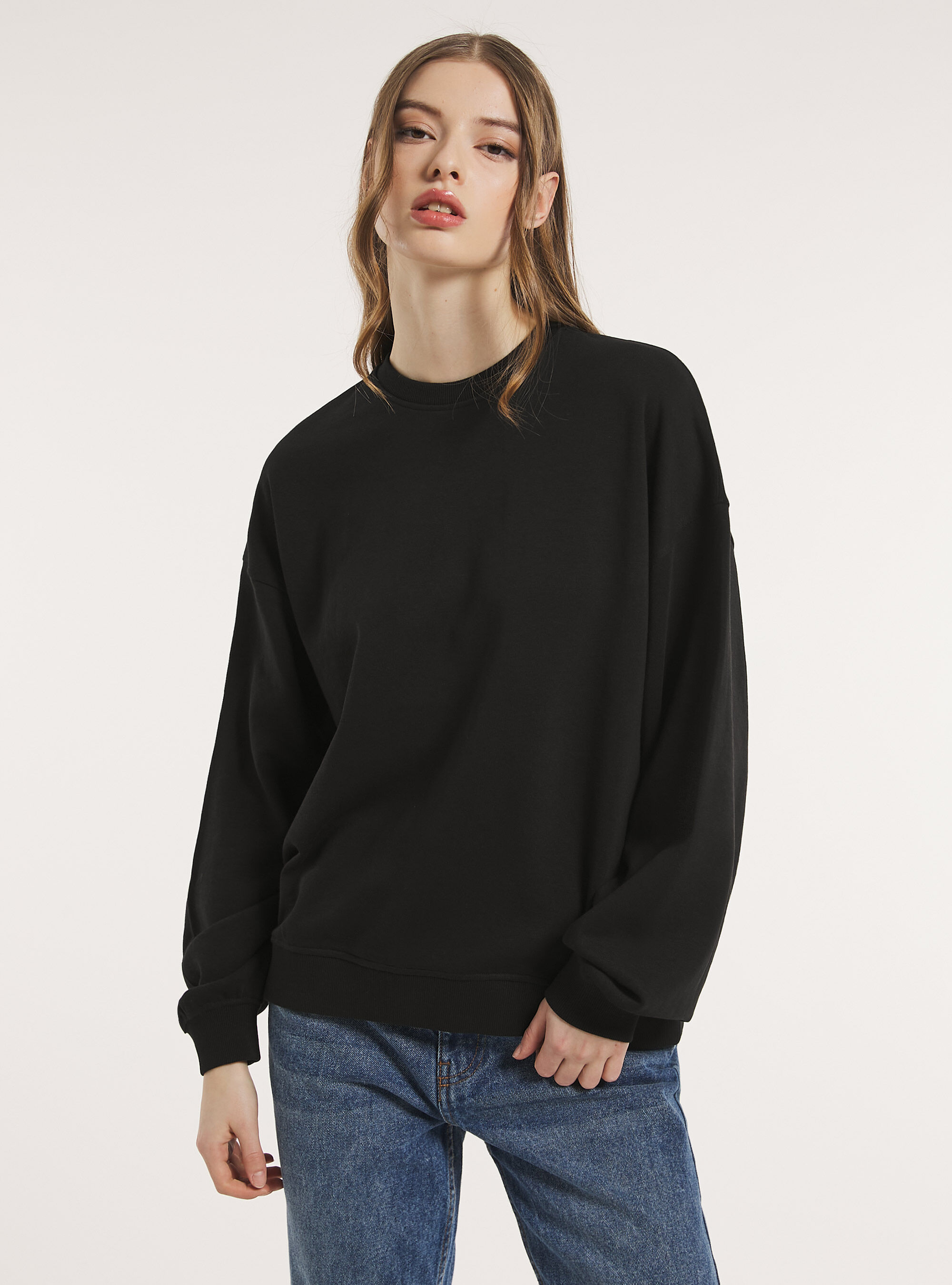 Plain cotton crew neck sweatshirt Alcott Women s Sweatshirts