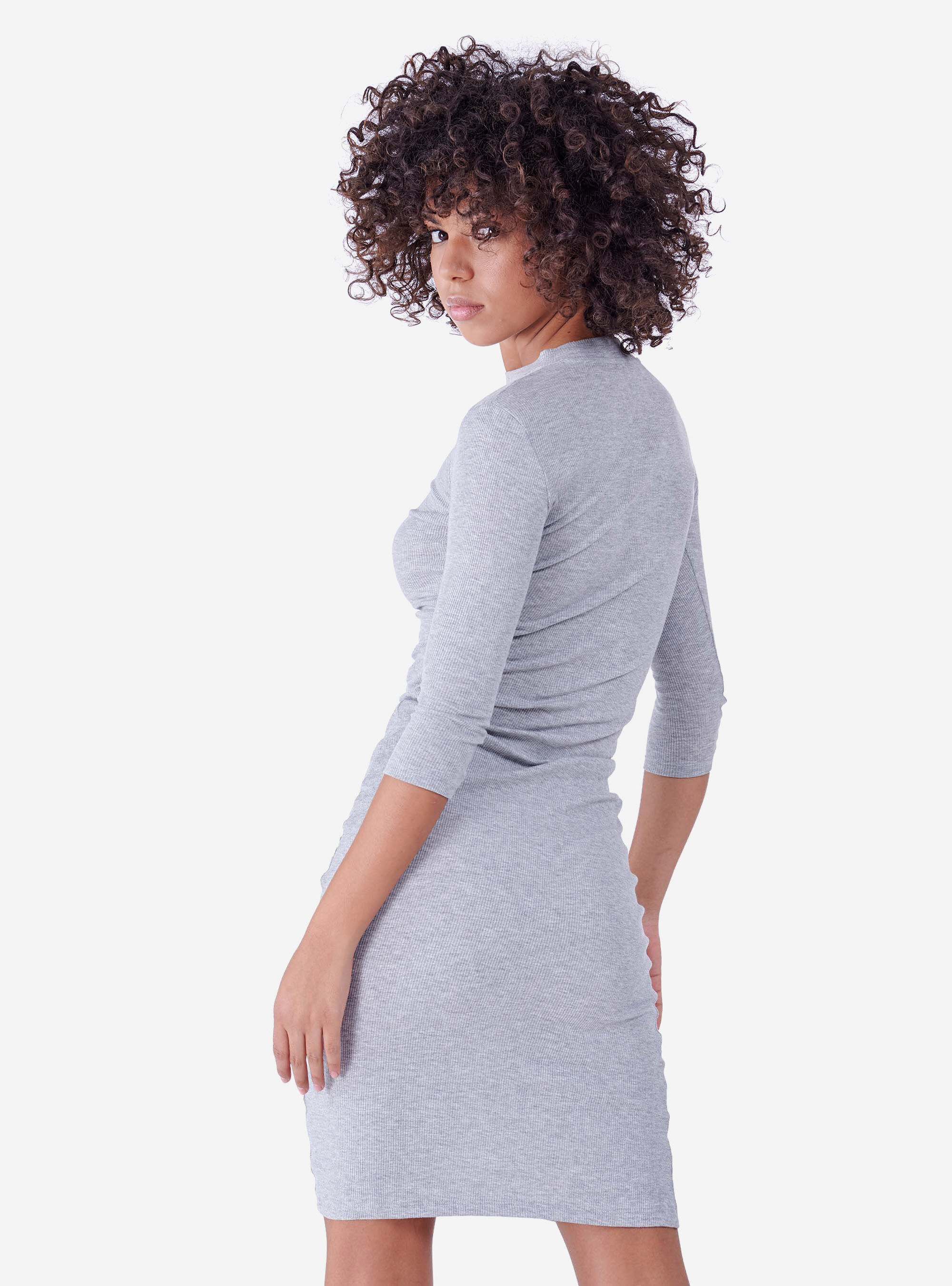 MIDI DRESS WITH OPEN NECKLINE, LIGHT GREY MELANGE