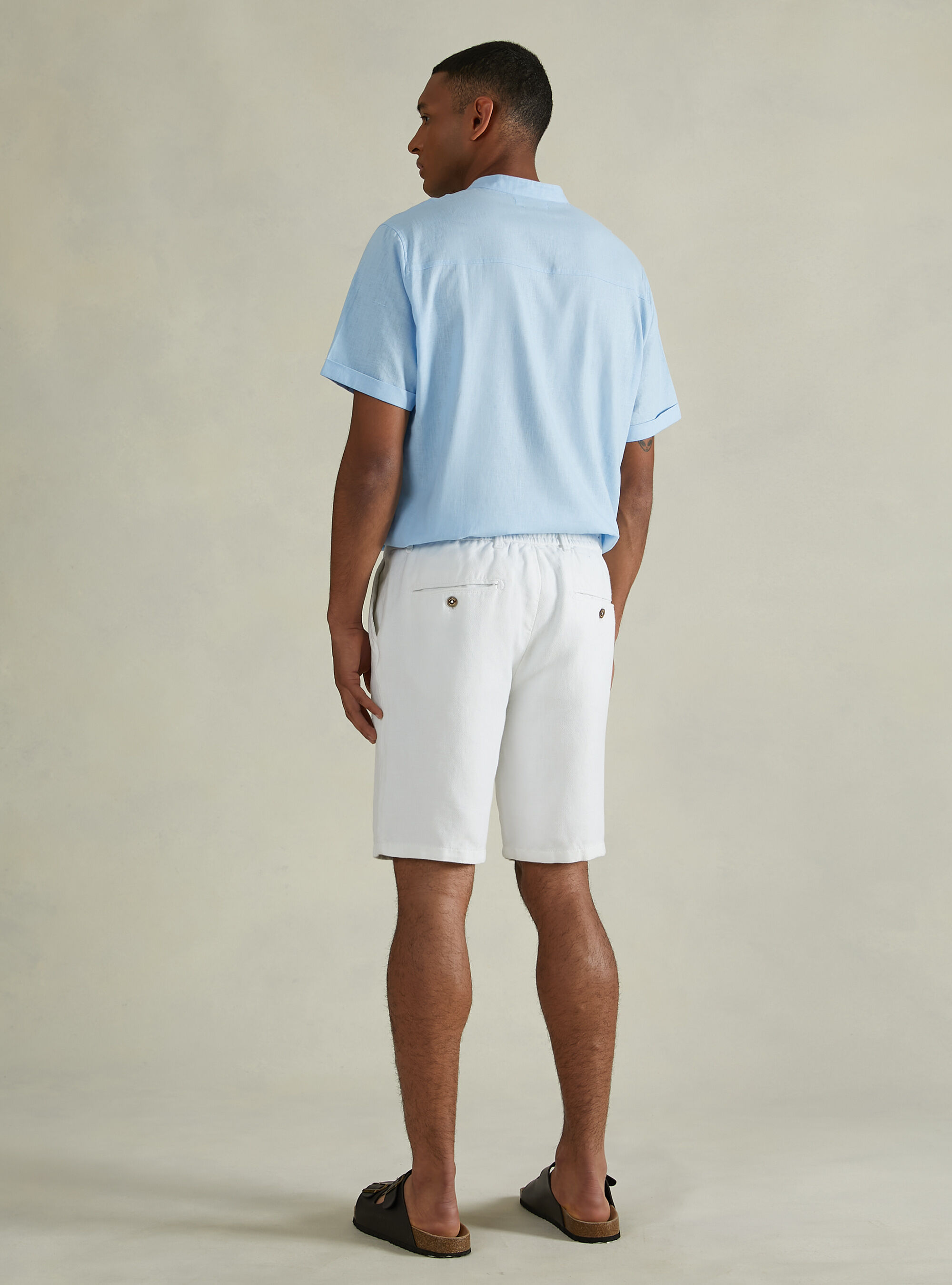 Linen-blend bermuda shorts with drawstring waist, WH1 OFF WHITE