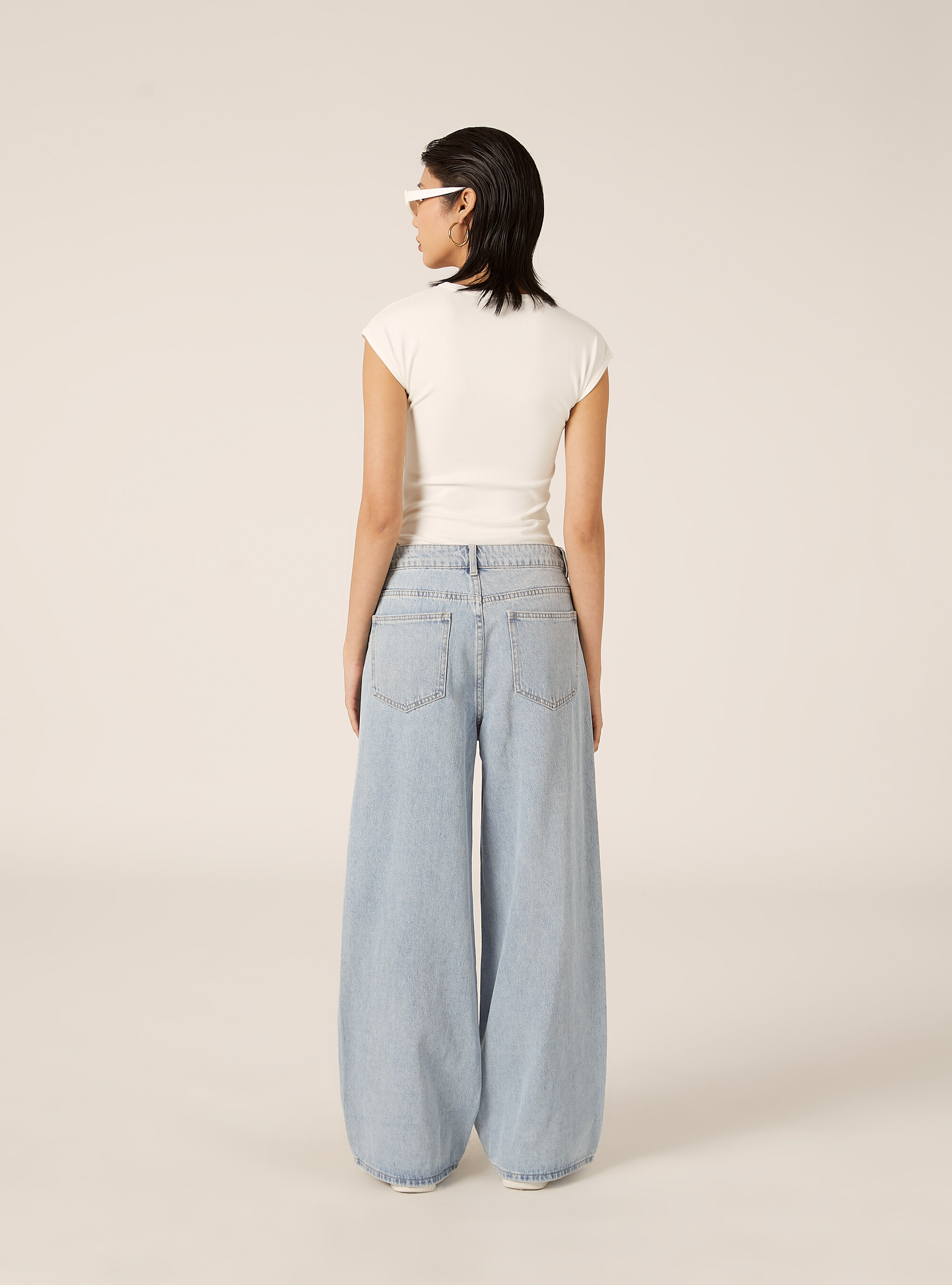 Jeans straight fiori perline effetto bucato, D006 AZURE