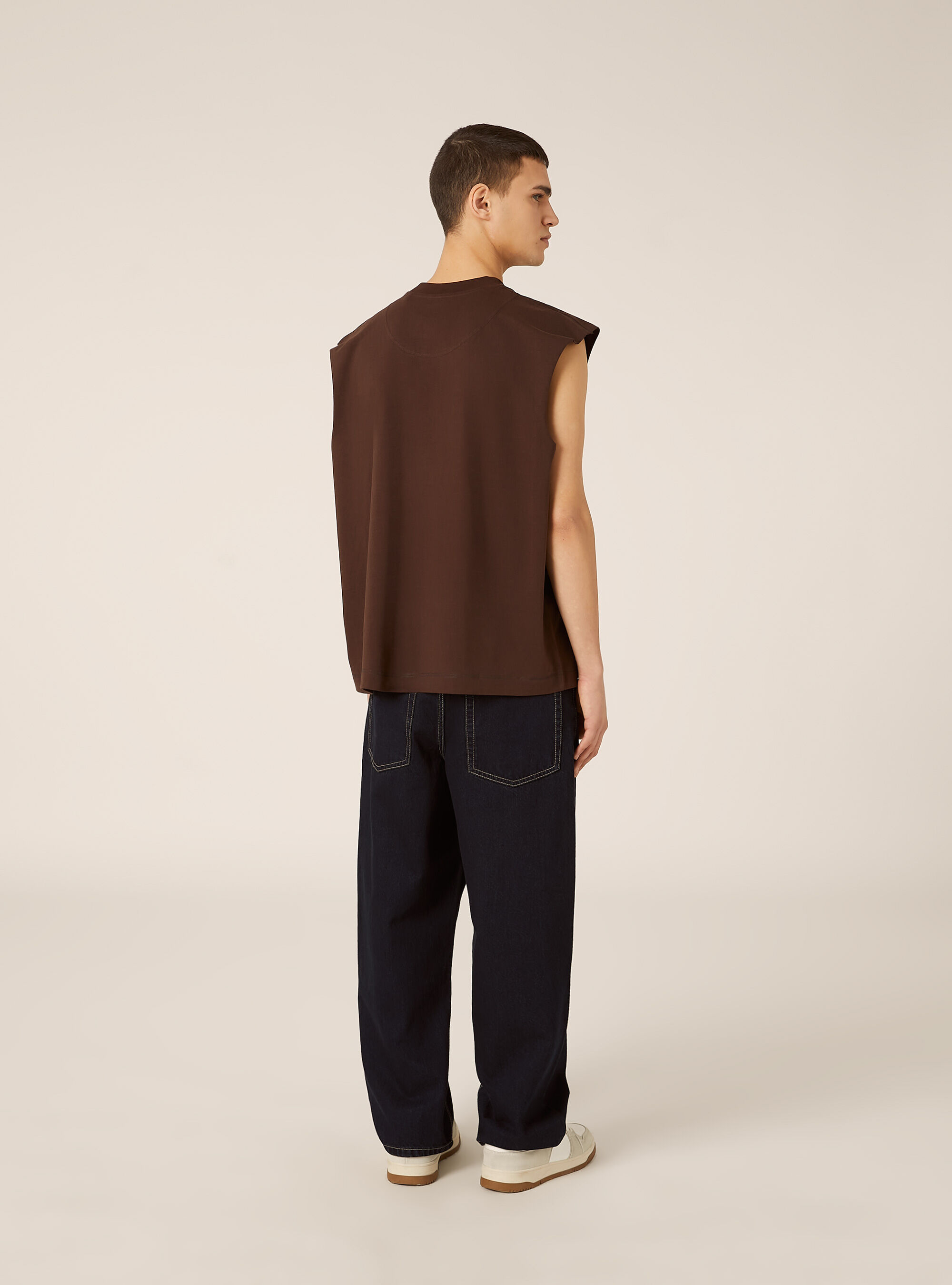 Canotta boxy fit tinta unita, MARRONE SCURO