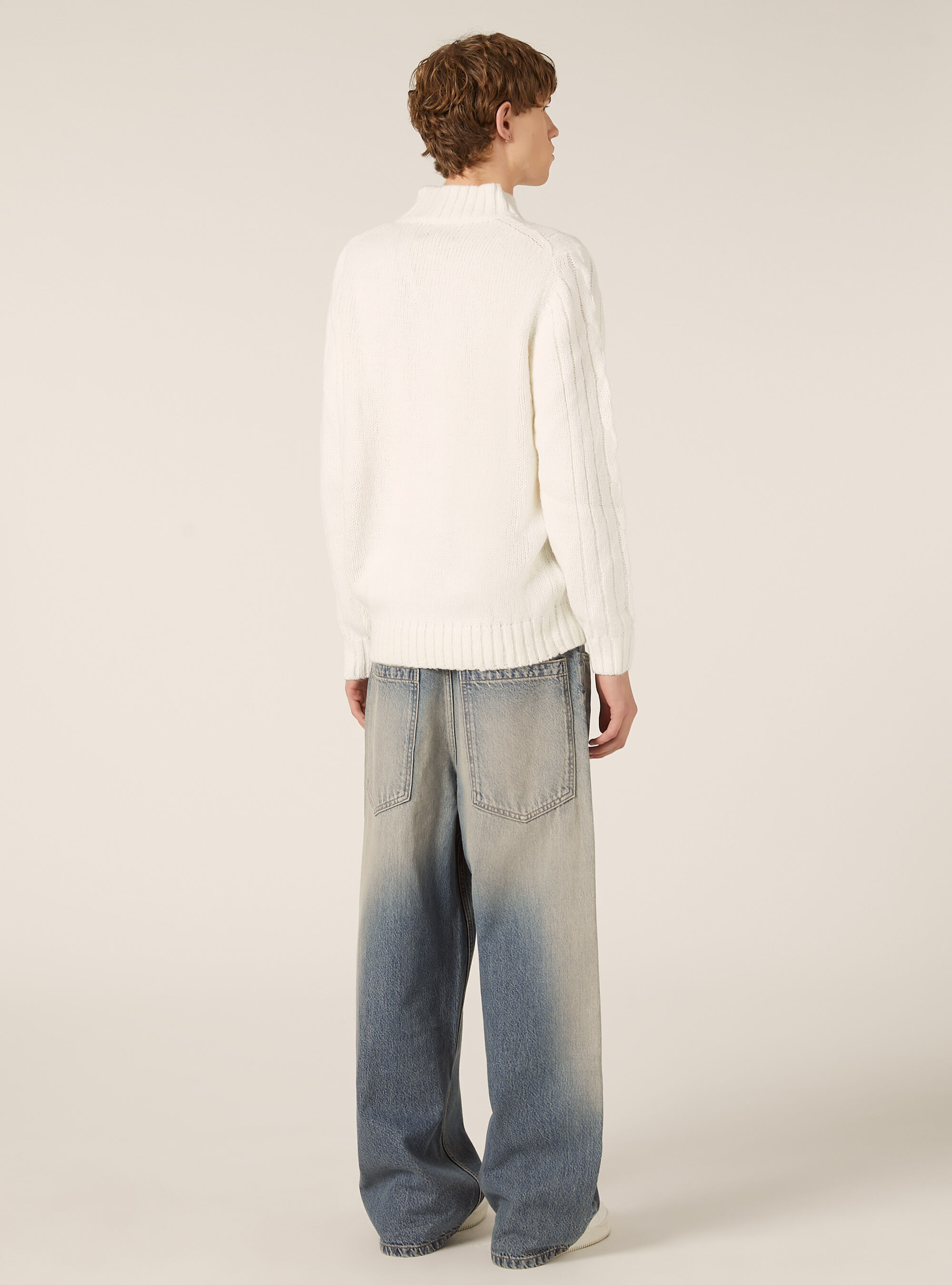 Mid-neck pullover with cables, WH2 WHITE