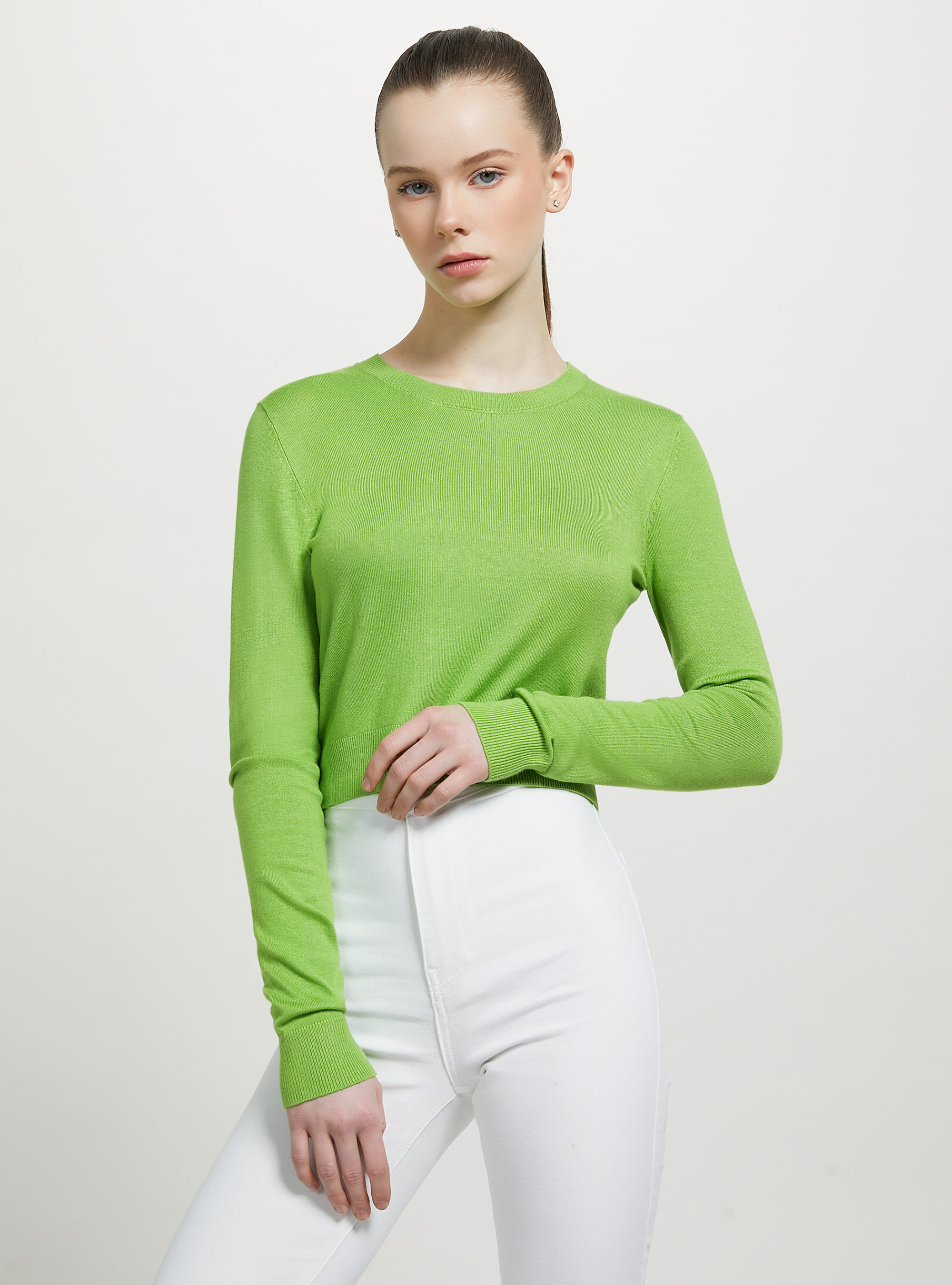 Cropped crew-neck pullover, GN3 GREEN LIGHT