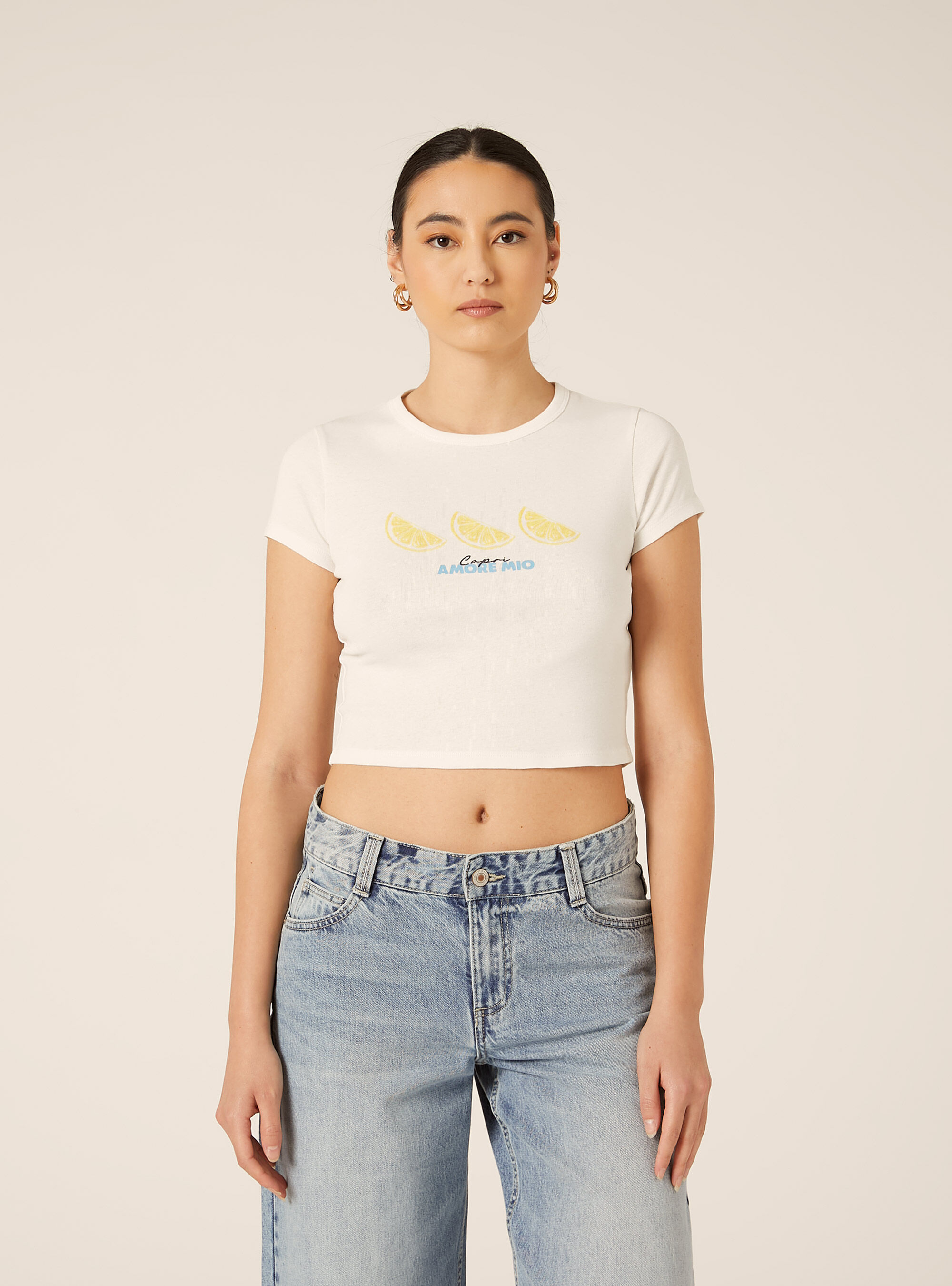 T-shirt crop con stampa capri amore mio