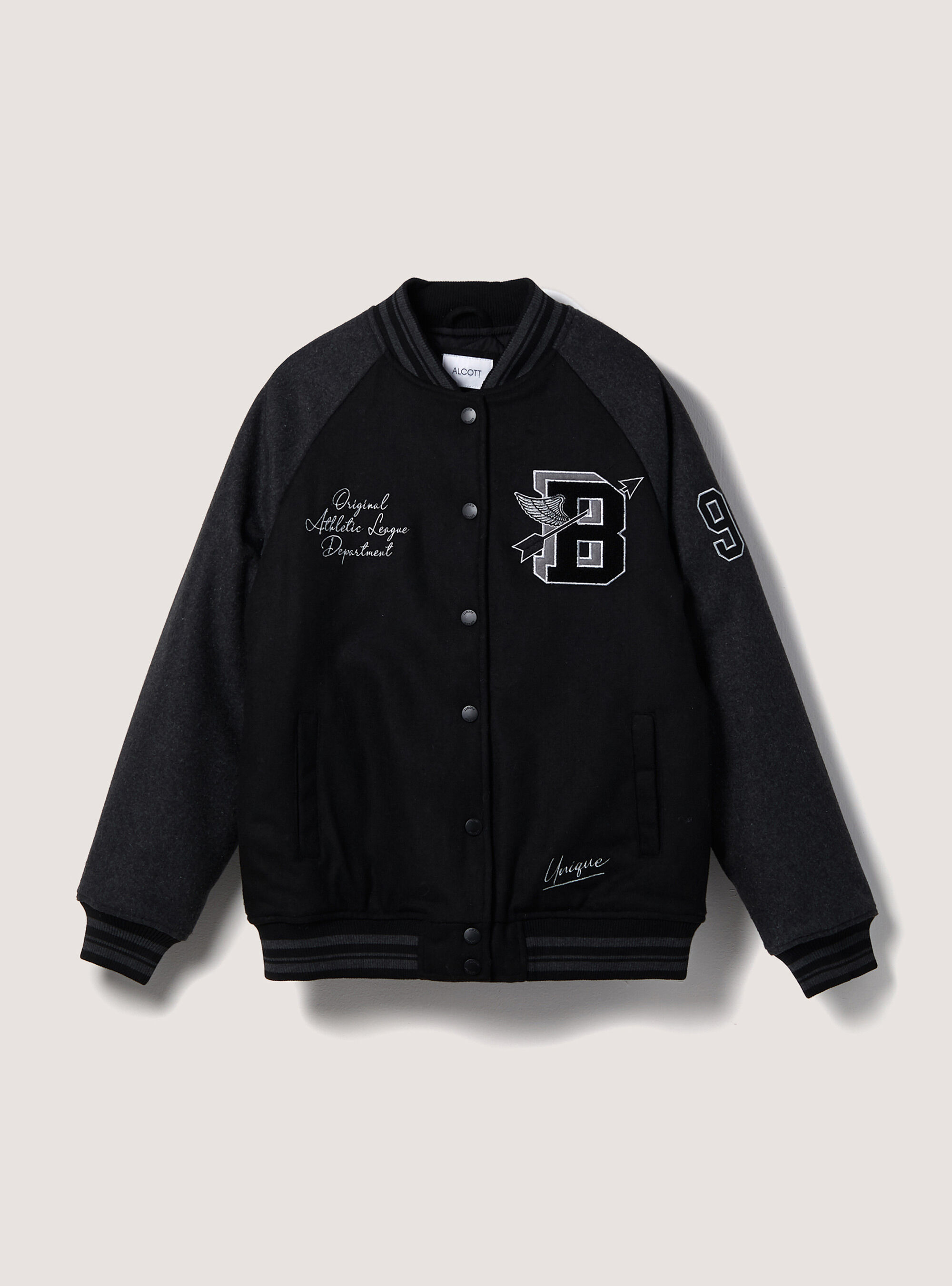 Chaqueta de bombardero universitaria con acolchado reciclado, BK1 BLACK