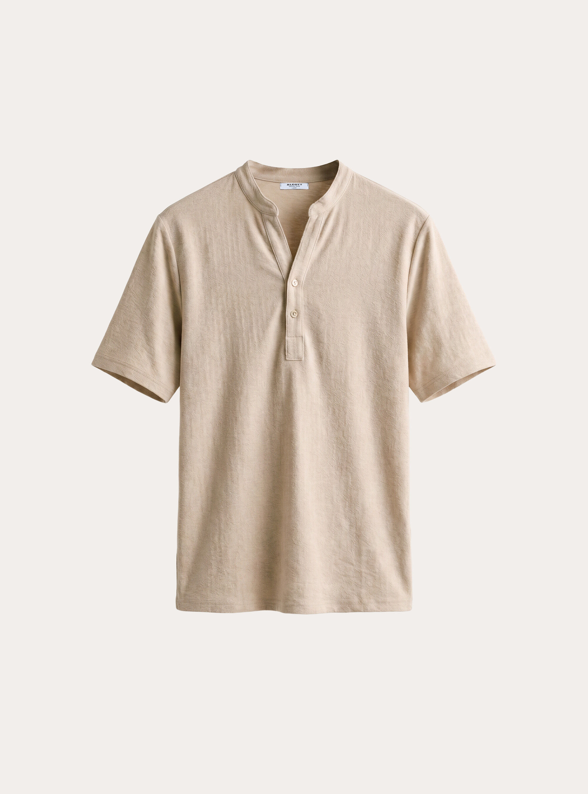 Camicia collo coreano mezza placchetta in jersey, BG3 BEIGE LIGHT