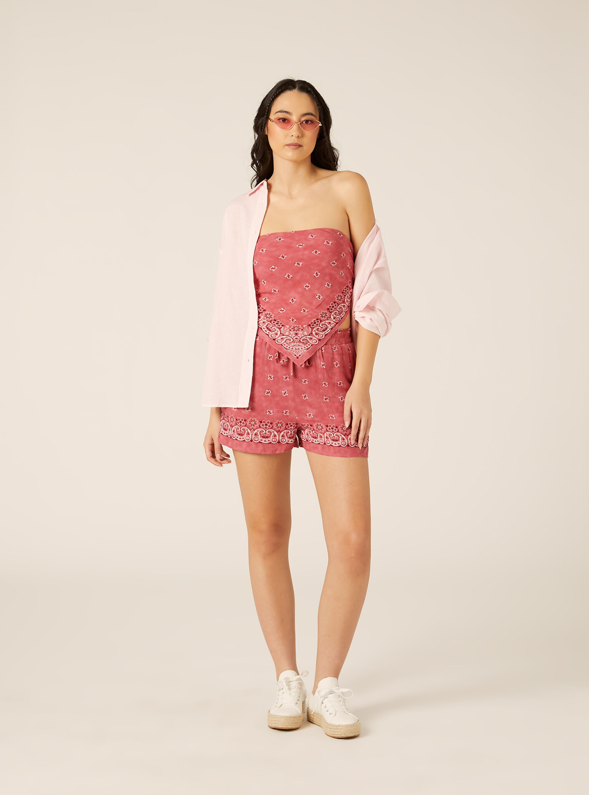 Paisley Print Bandeau Top, PK1 PINK DARK