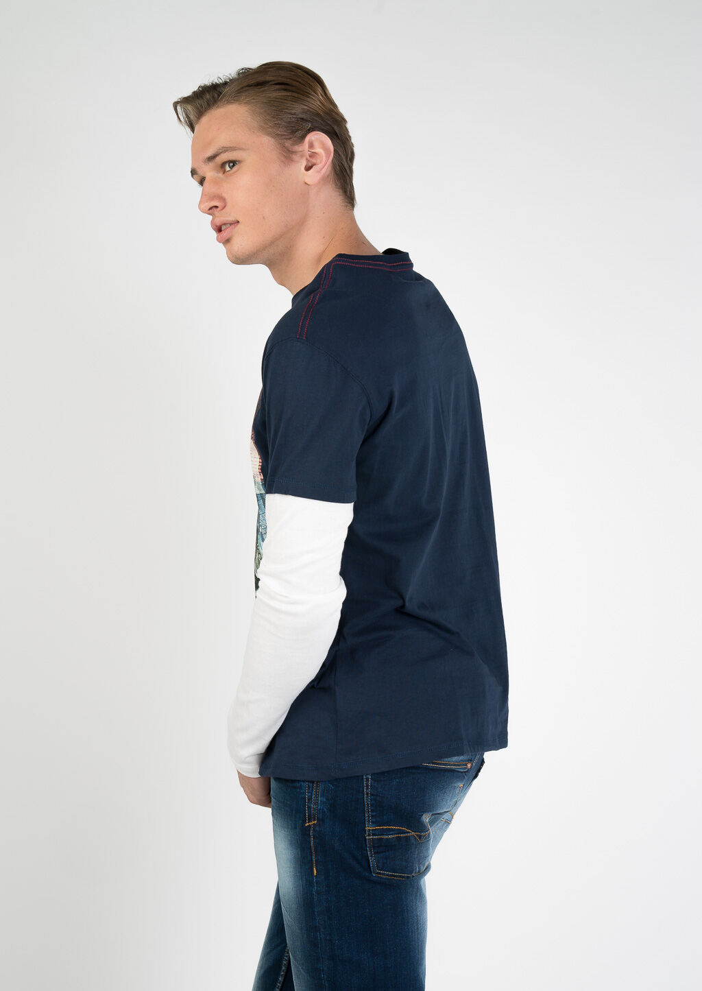 Maglietta a maniche lunghe con stampa, BLU MARINO