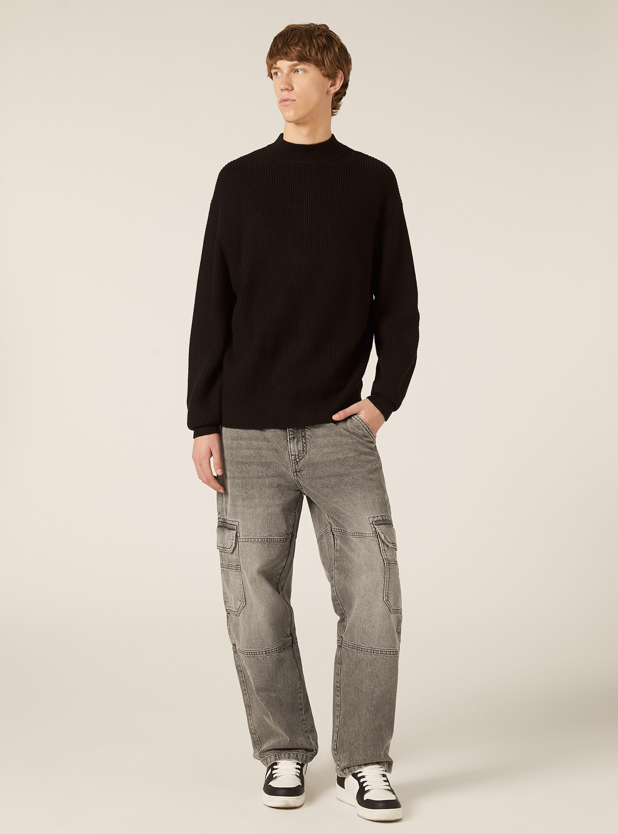 Soft mid-neck pullover, BK1 BLACK
