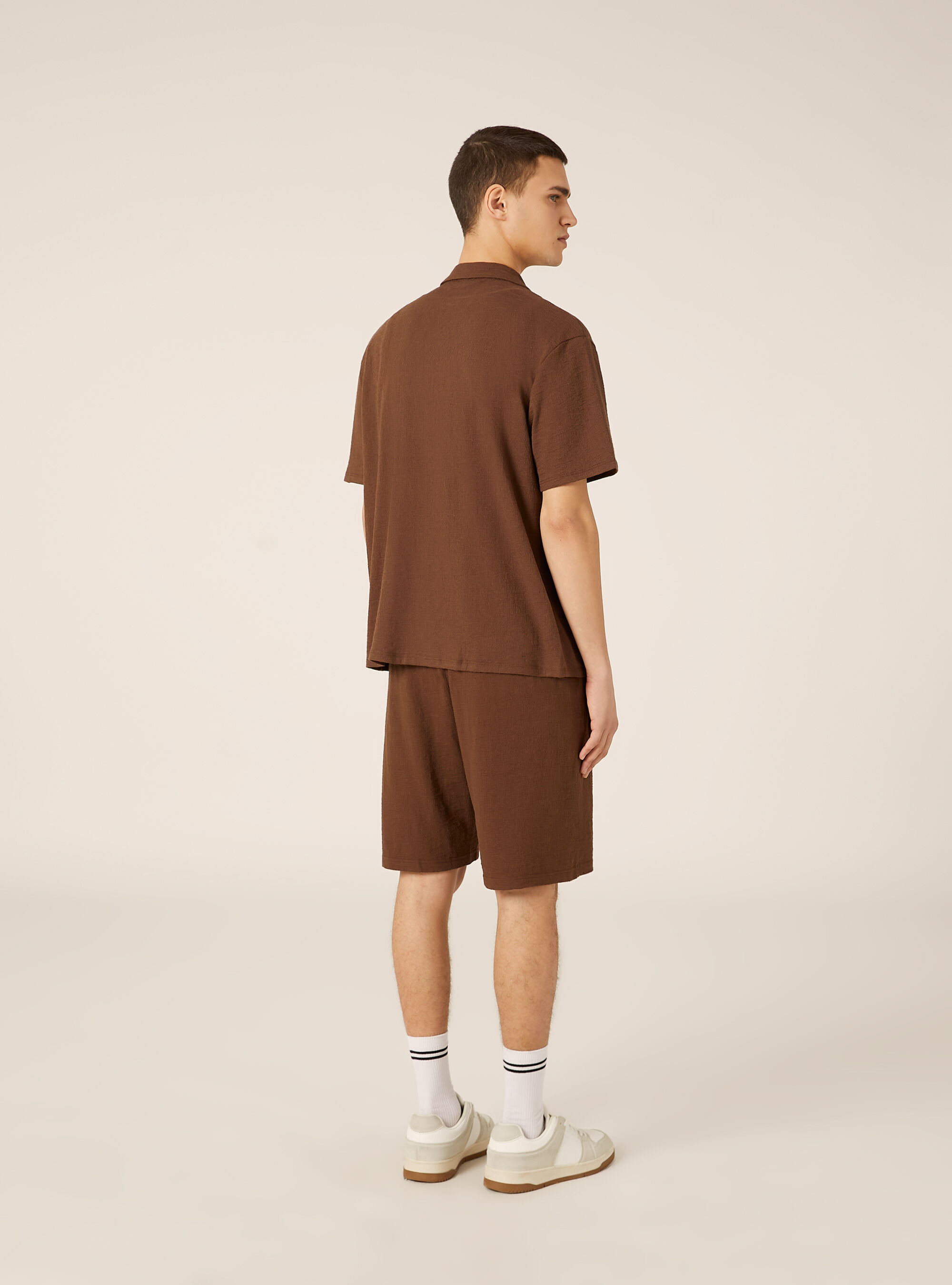 Camicia bowling in jersey texture regular fit, BR1 BROWN DARK