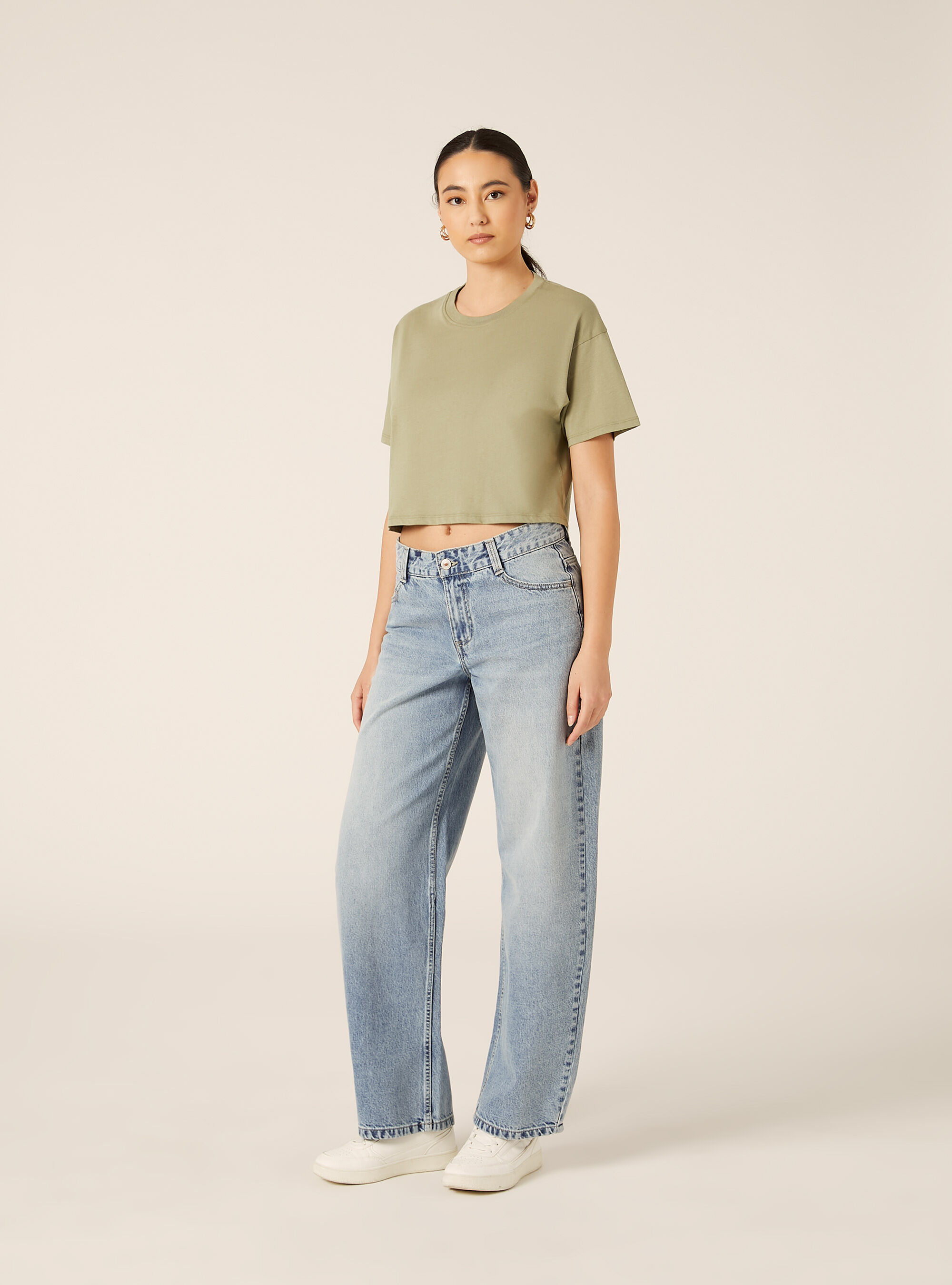 T-shirt crop over tinta unita, KY2 KAKY MEDIUM