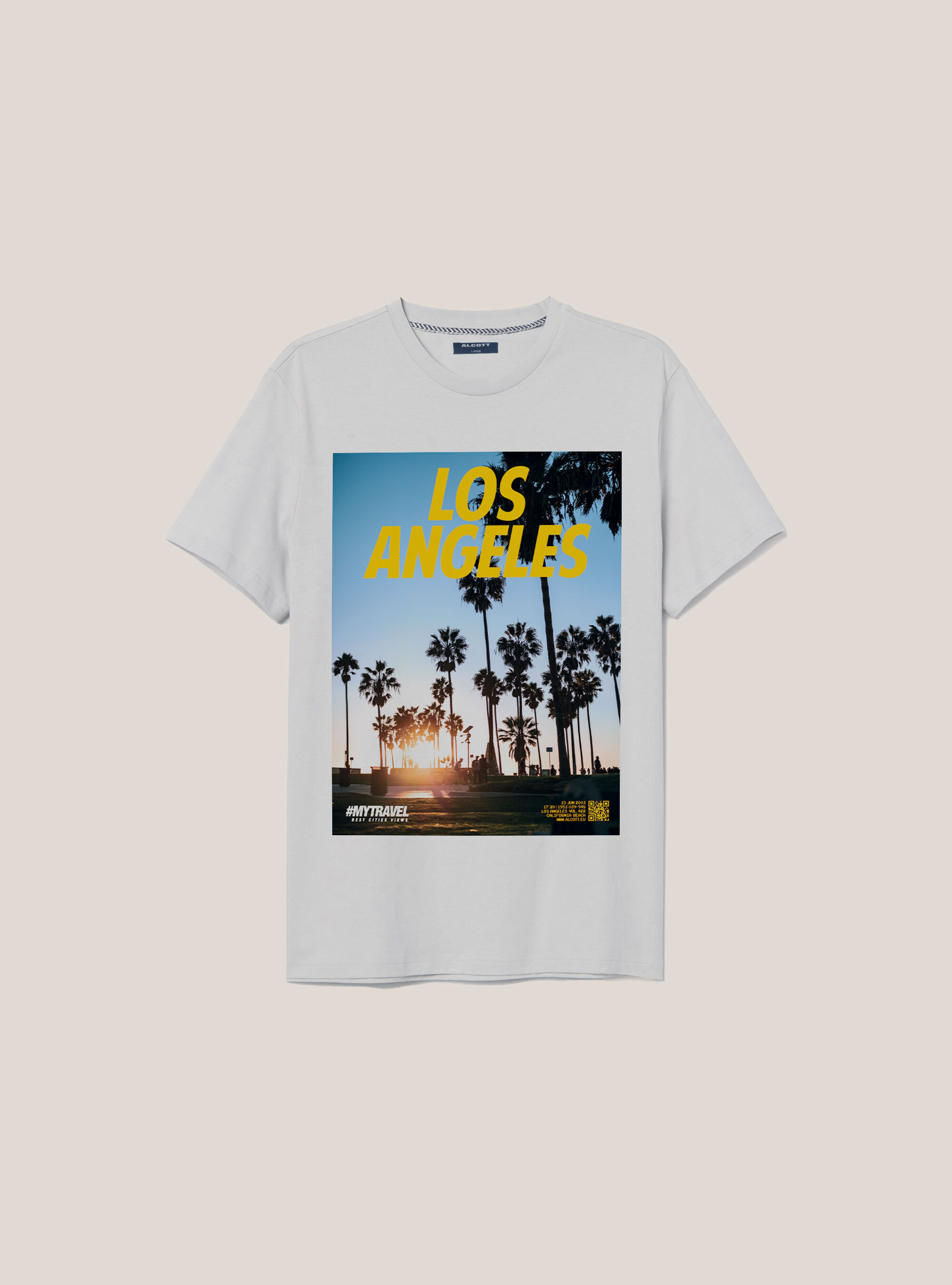 Cotton T-shirt with city print, WHITE