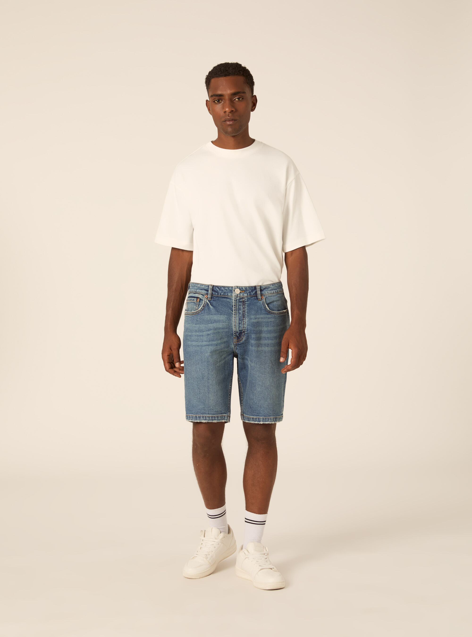 Jeans bermuda slim, D002 MEDIUM DARK BLUE