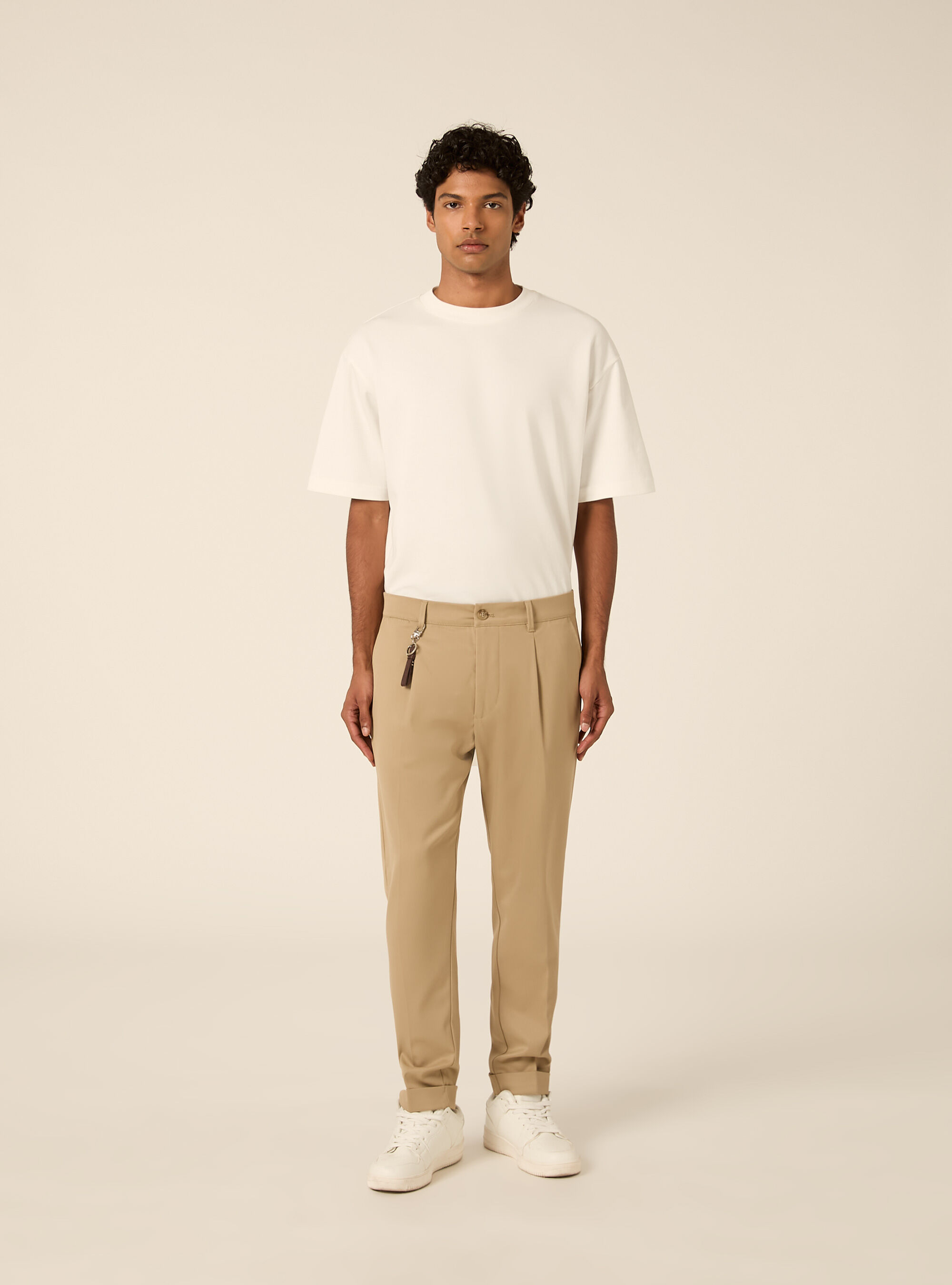 Tailored trousers with pleats and charm detail, BG2 BEIGE MEDIUM
