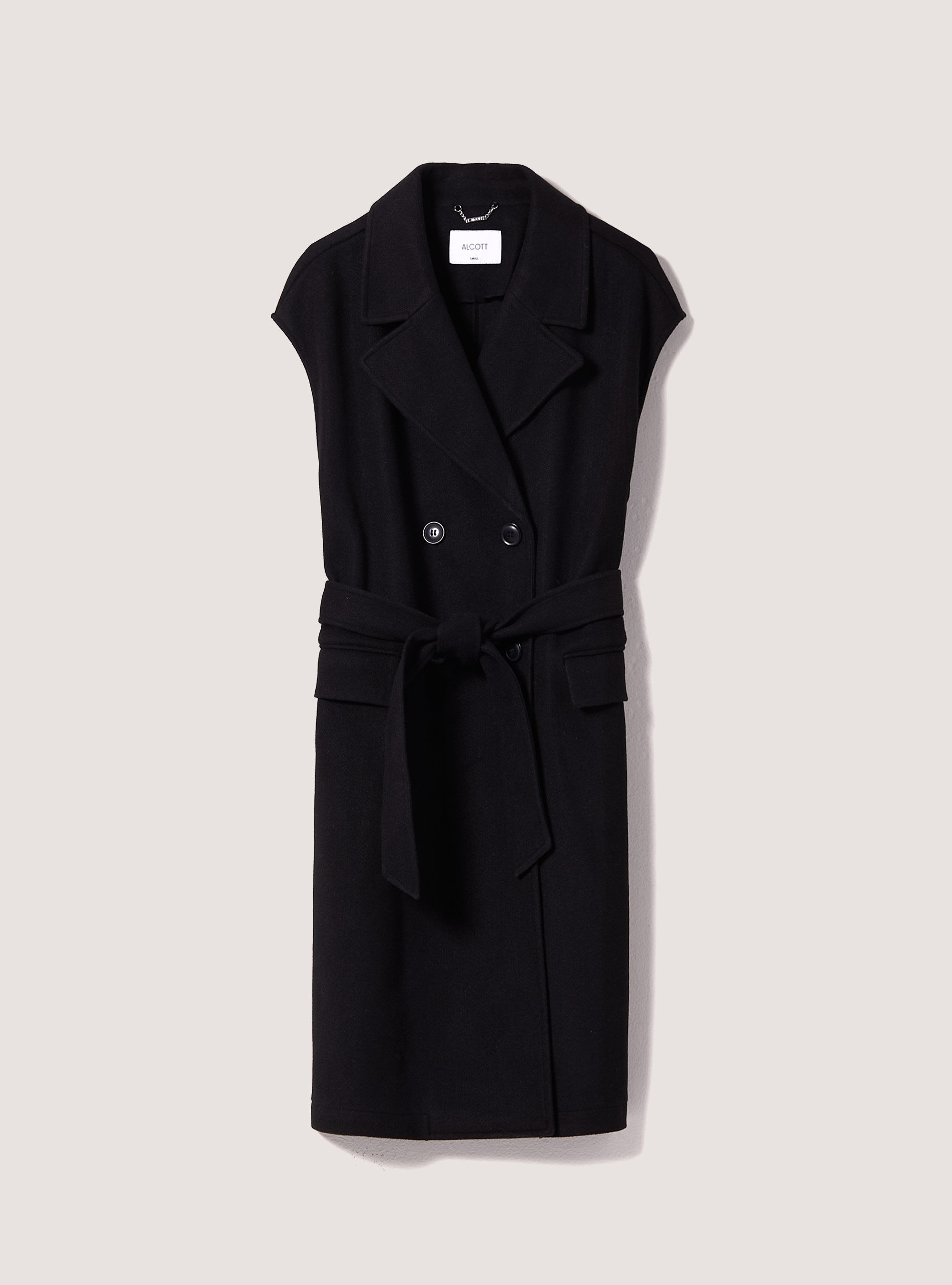 Abrigo sin mangas con cintur&oacute;n, BK1 BLACK