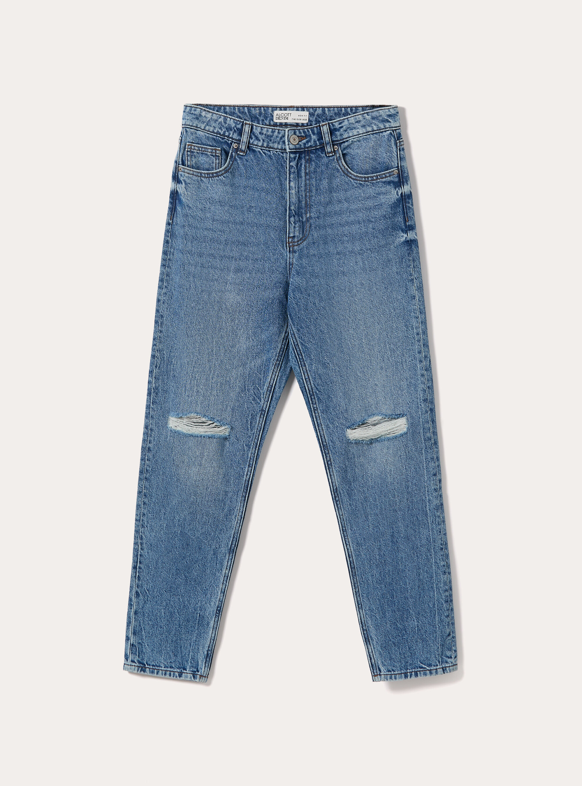 Mom fit jeans with rips, D002 MEDIUM DARK BLUE
