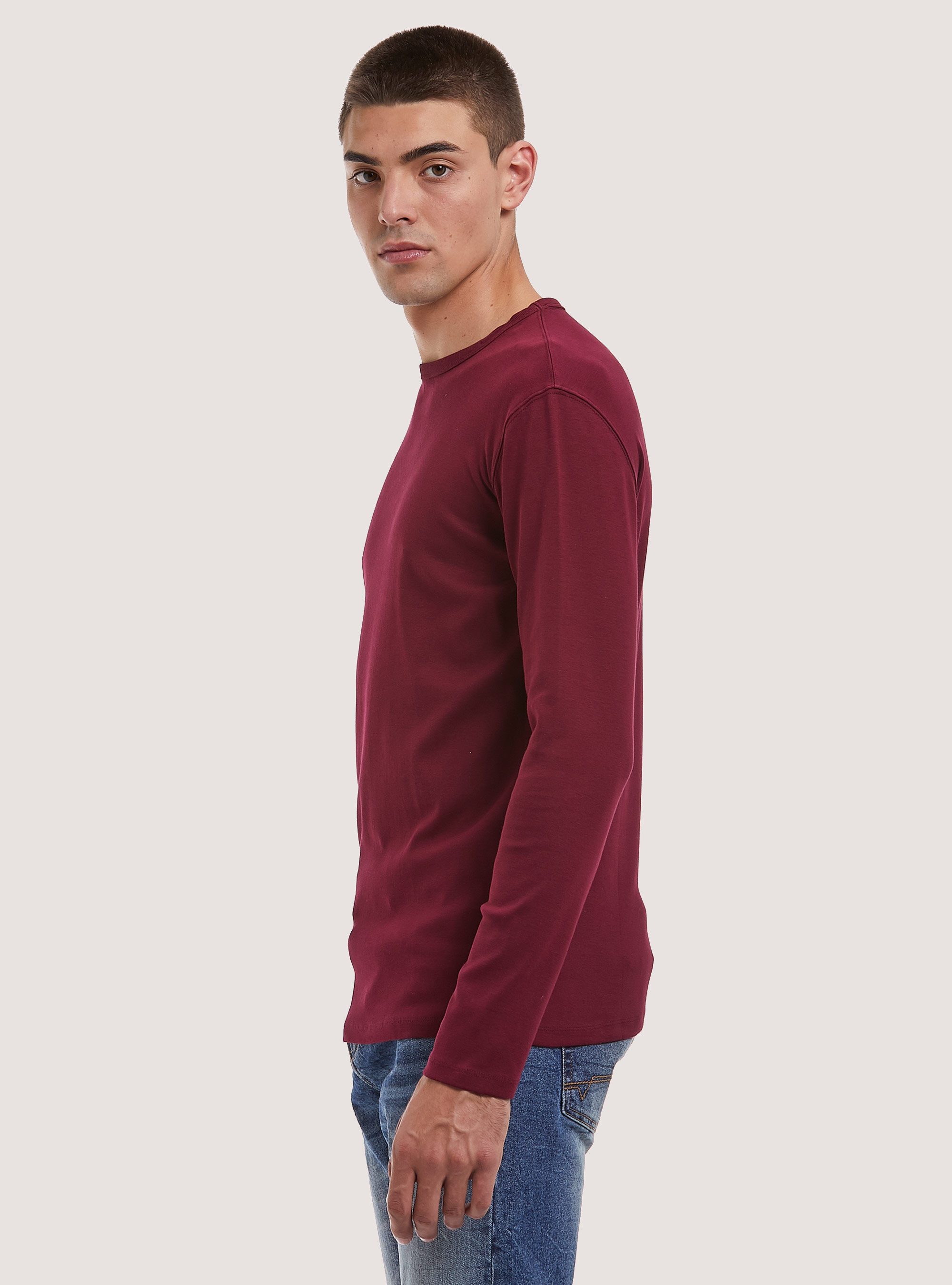 Camiseta de algod&oacute;n de manga larga, BO2 BORDEAUX MEDIUM