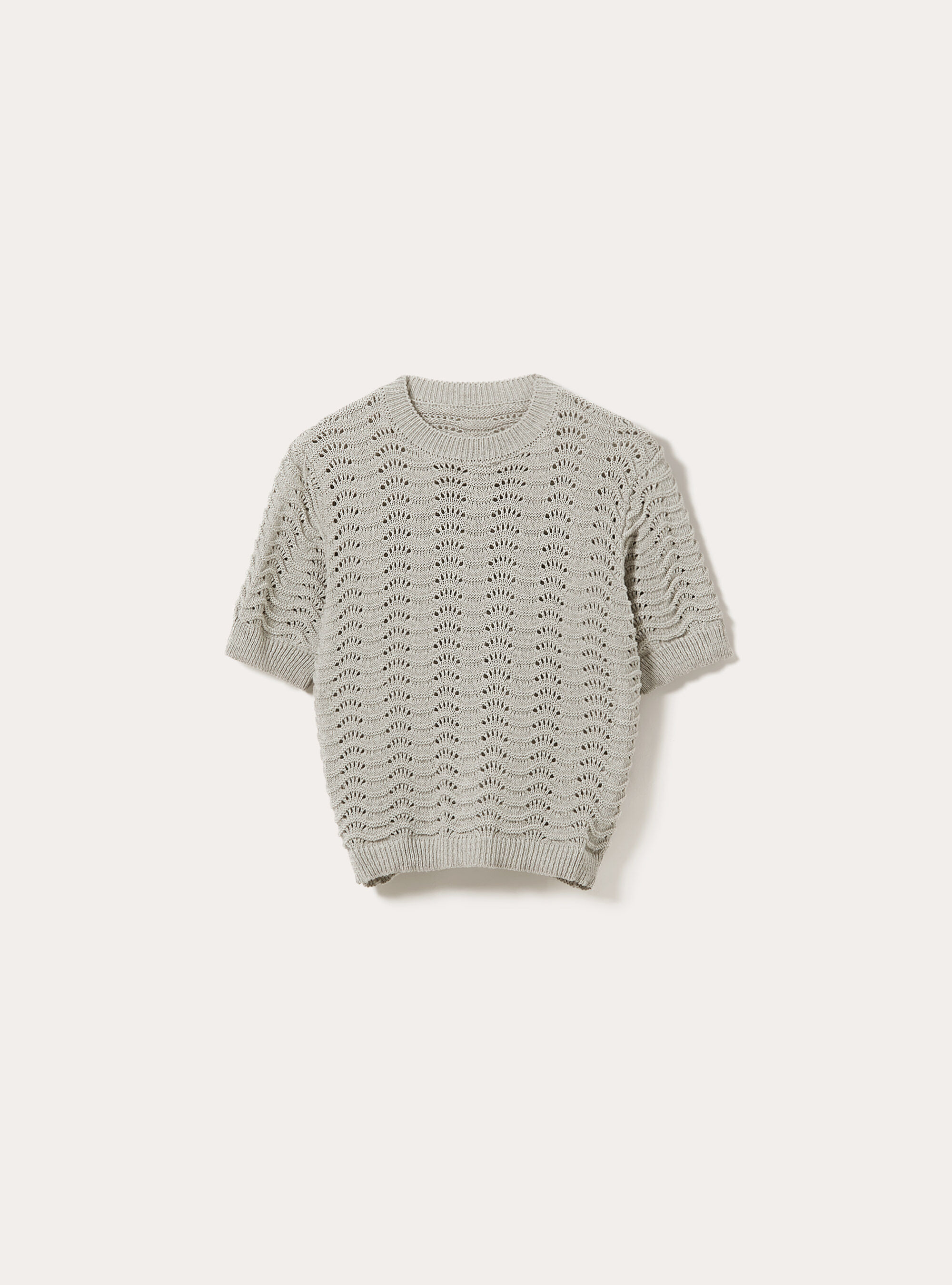Openwork short-sleeved cropped jersey, MGY1 GREY MEL DARK
