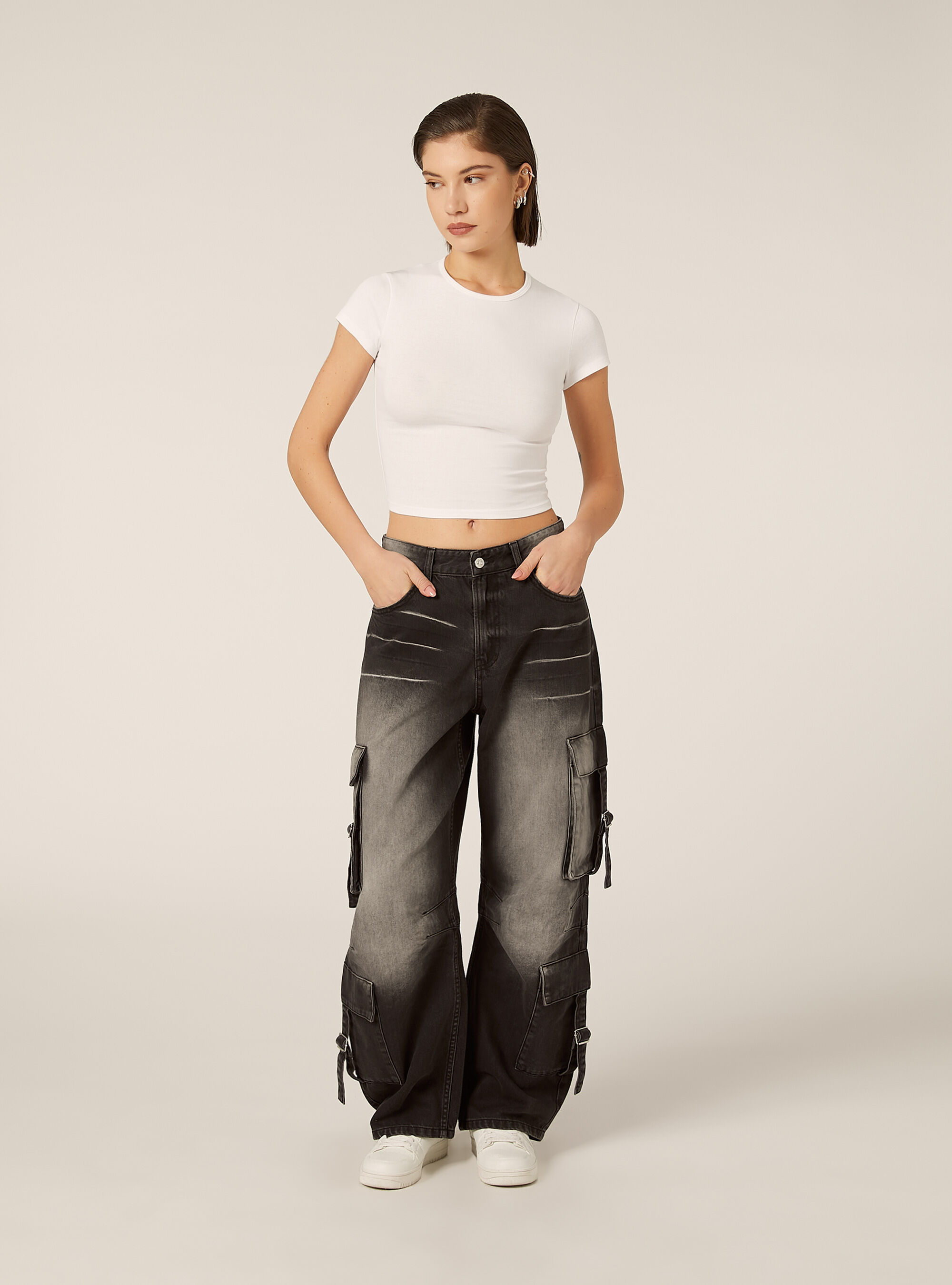 Jeans multicargo, D000 BLACK