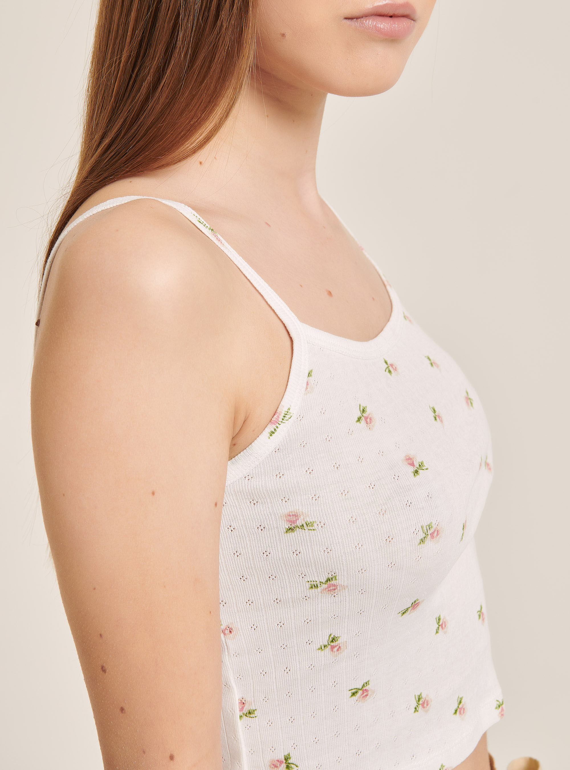 Crop Top mit micron Bl&uuml;tendruck, C002  WHITE