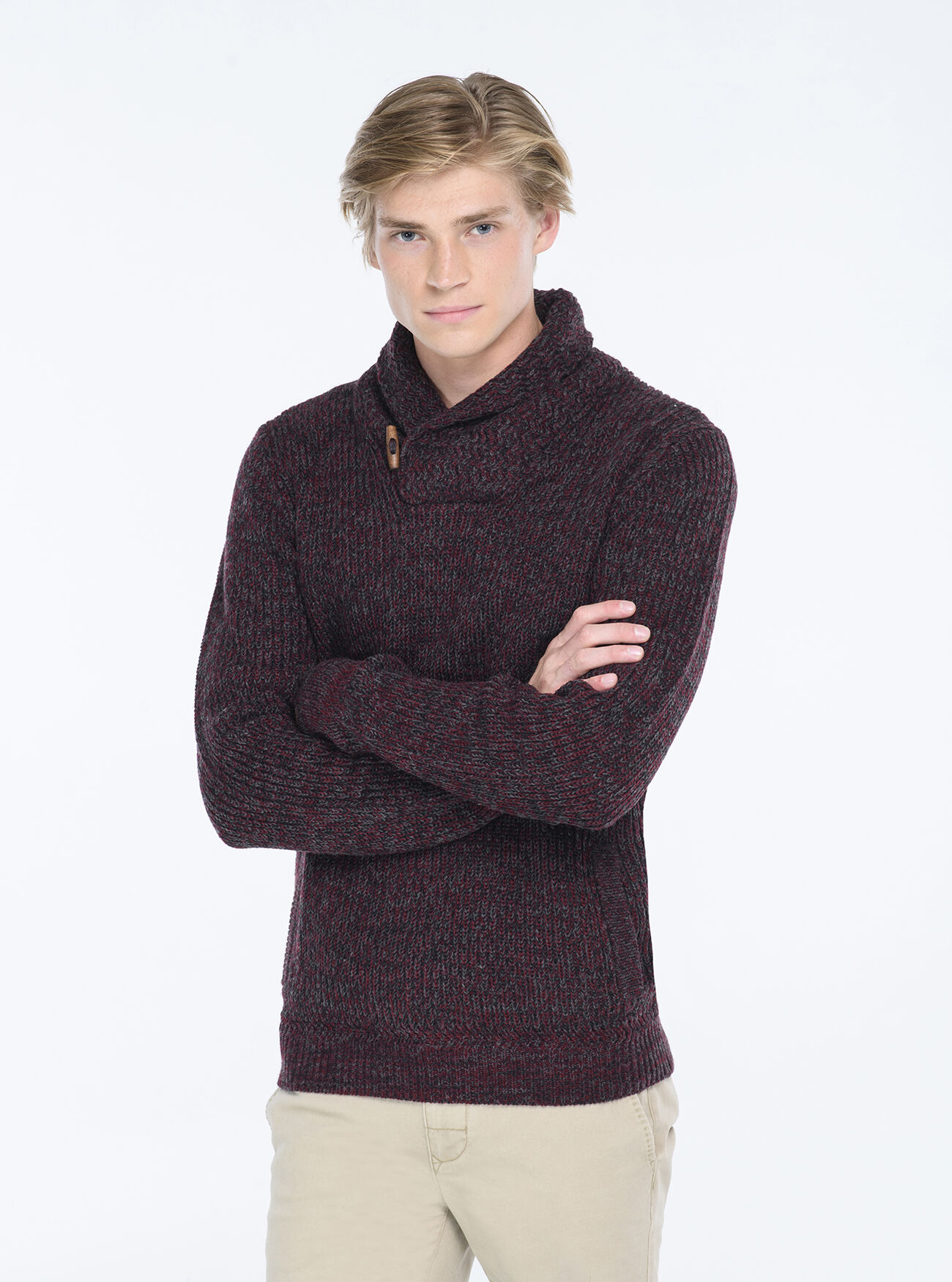 PULLOVER WITH SHAWL COLLAR, MULTICOLOR